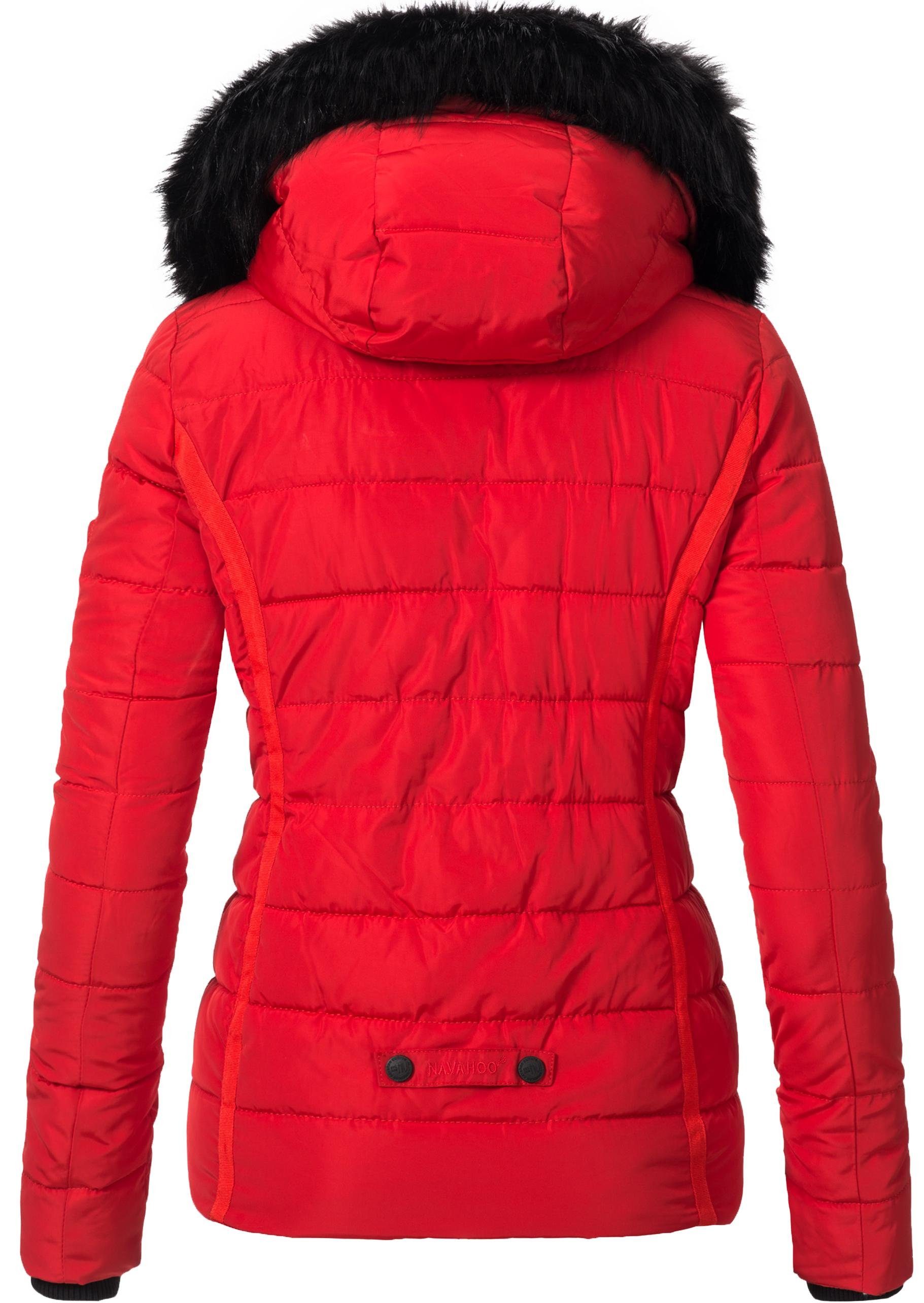 Navahoo Steppjacke Miamor hochwertige Winterjacke voluminöser rot m. Kunstpelz-Kapuze