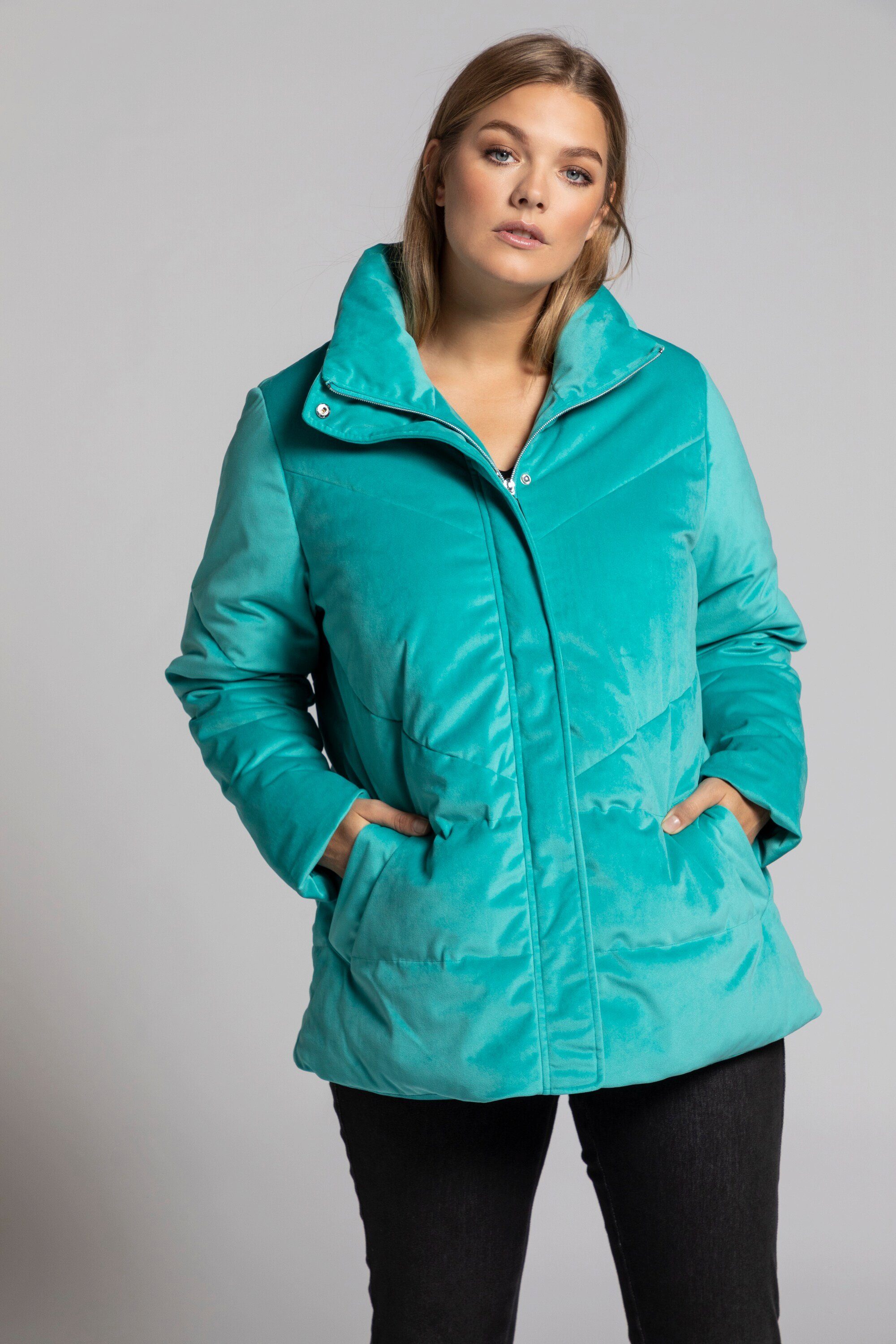 Ulla Popken Outdoorjacke Steppjacke Samt Stehkragen selection karibikgrün