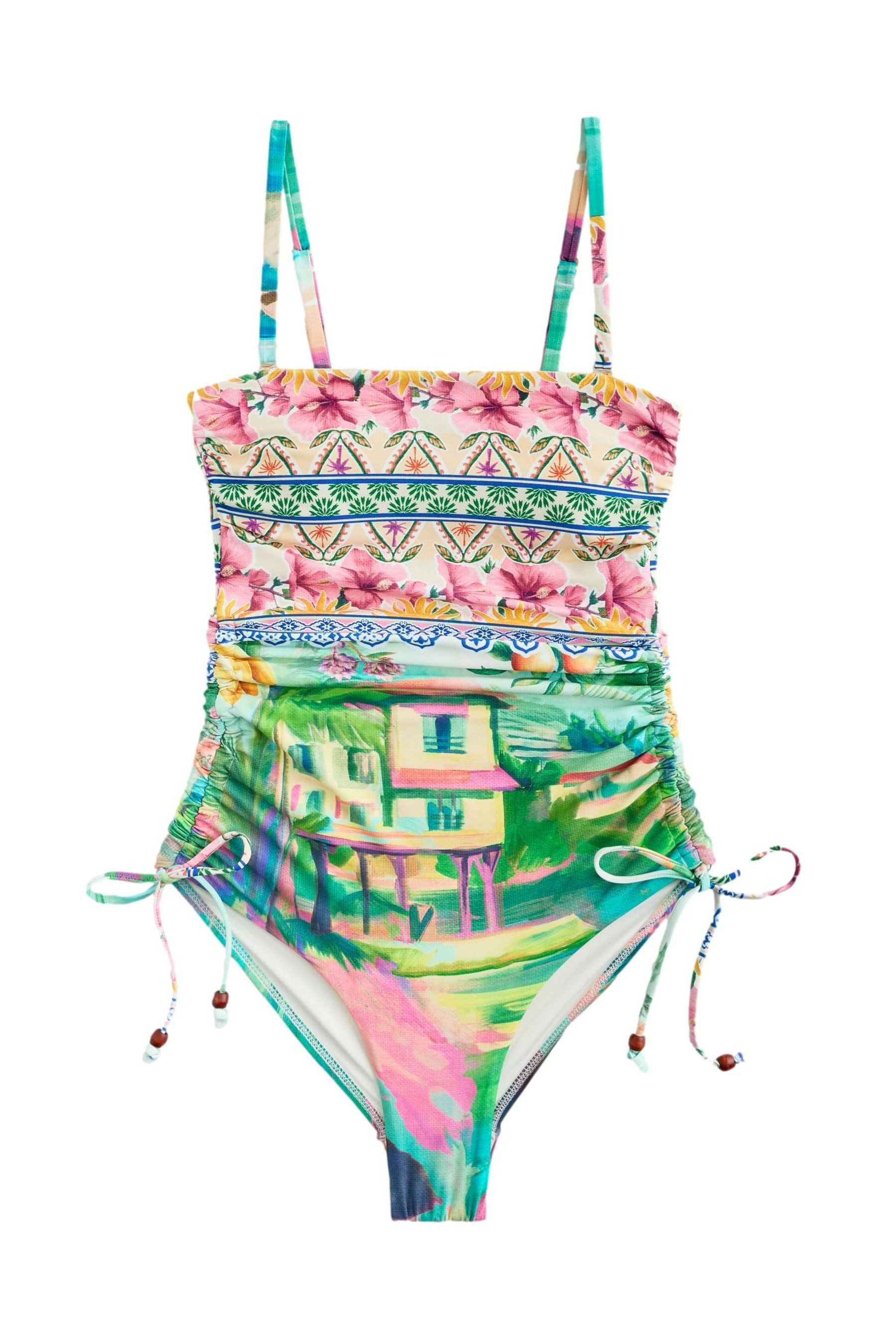 Badeanzug Bauchformender Bandeau-Badeanzug mit Beinrüschen