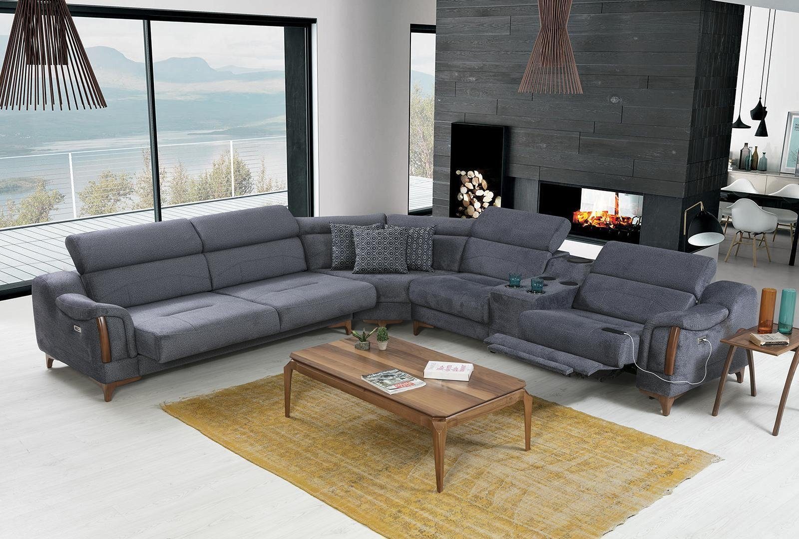 Modern Grau Ecksofa Luxus Teile, Design Ecksofa Wohnzimmer L-Form 5 Europa JVmoebel Möbel, Made in Sofa
