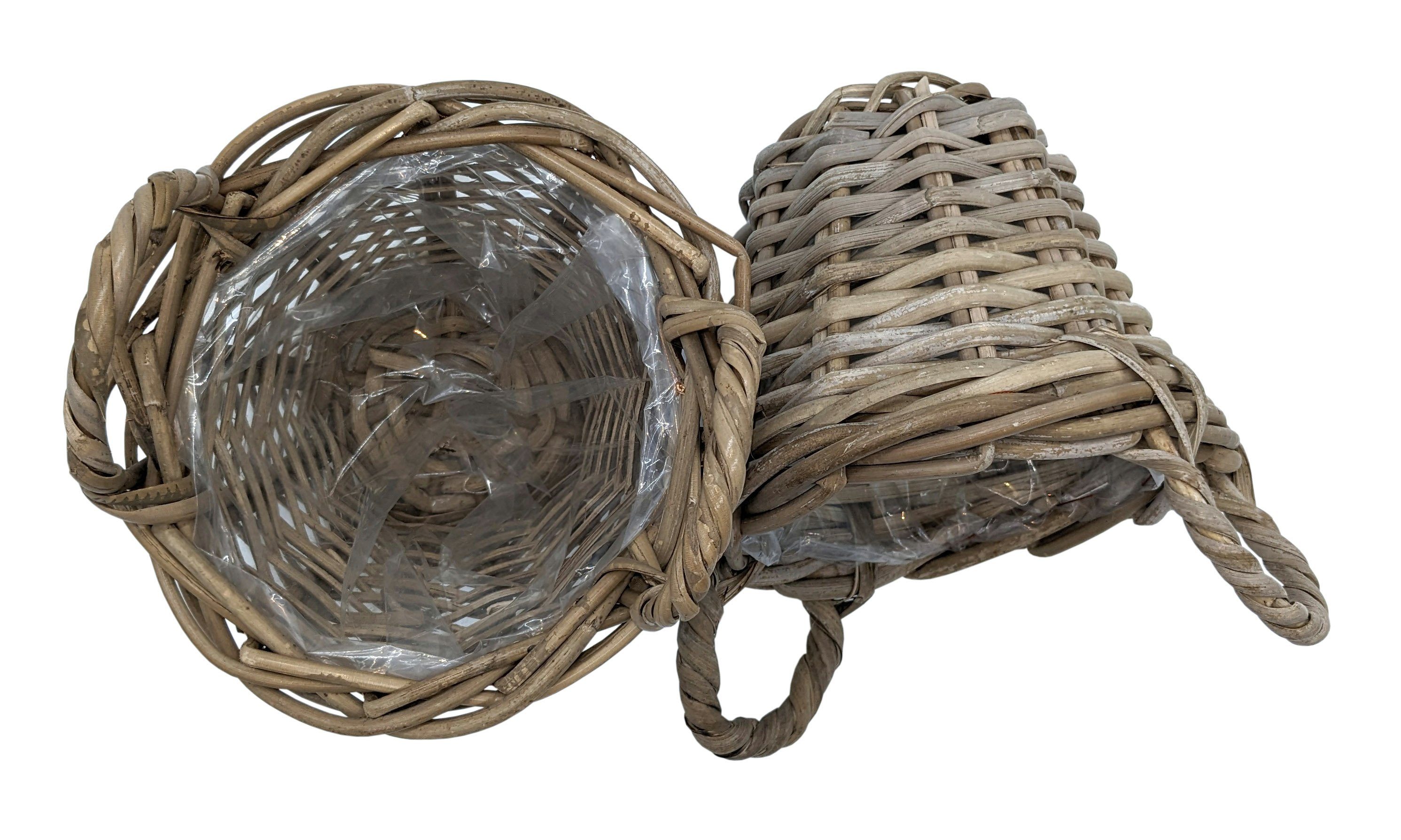 Spetebo Weidenkorb Pflanzkorb mit Henkel - Weide / grau - 20 cm (Set, 2 St., Pflanzkorb mit Henkel), 2er Set Holz Pflanzkorb