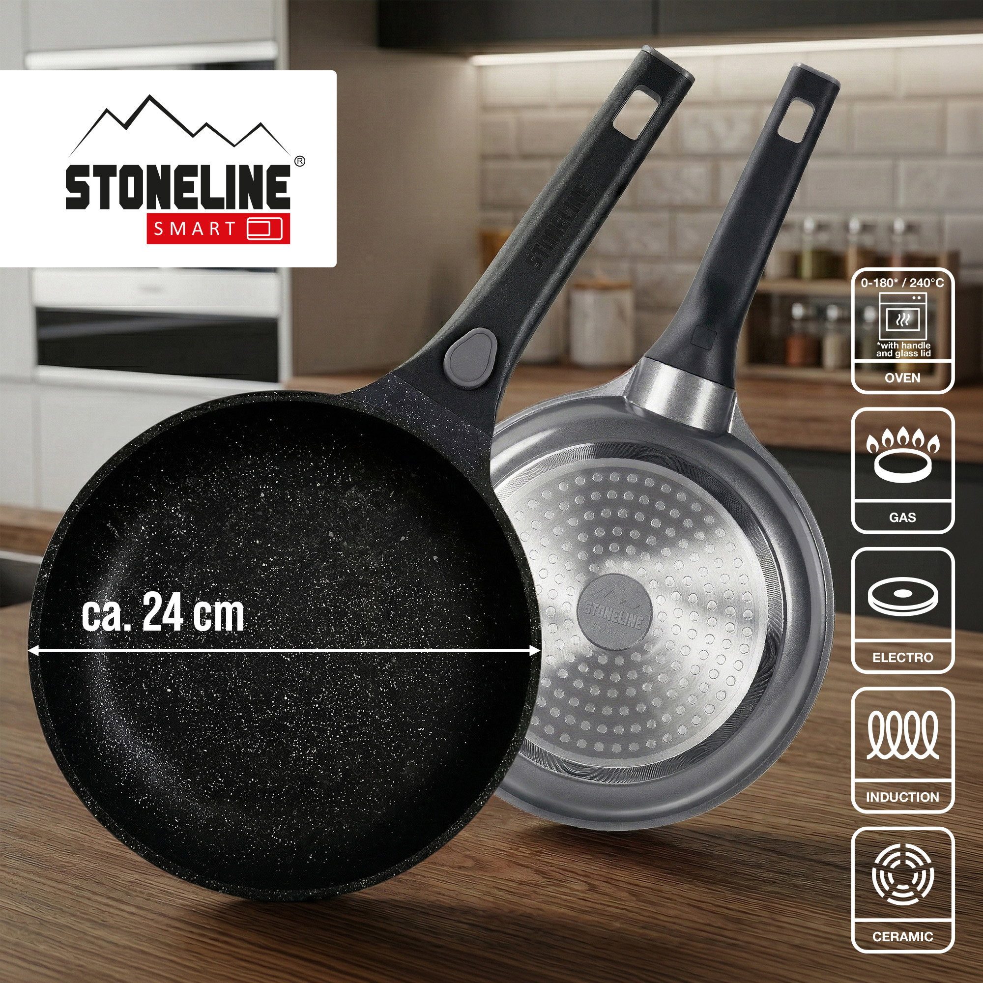 STONELINE Bratpfanne, Aluminiumguss (1-tlg), mit echten Steinpartikeln, induktionsgeeignet, Designed in Germany