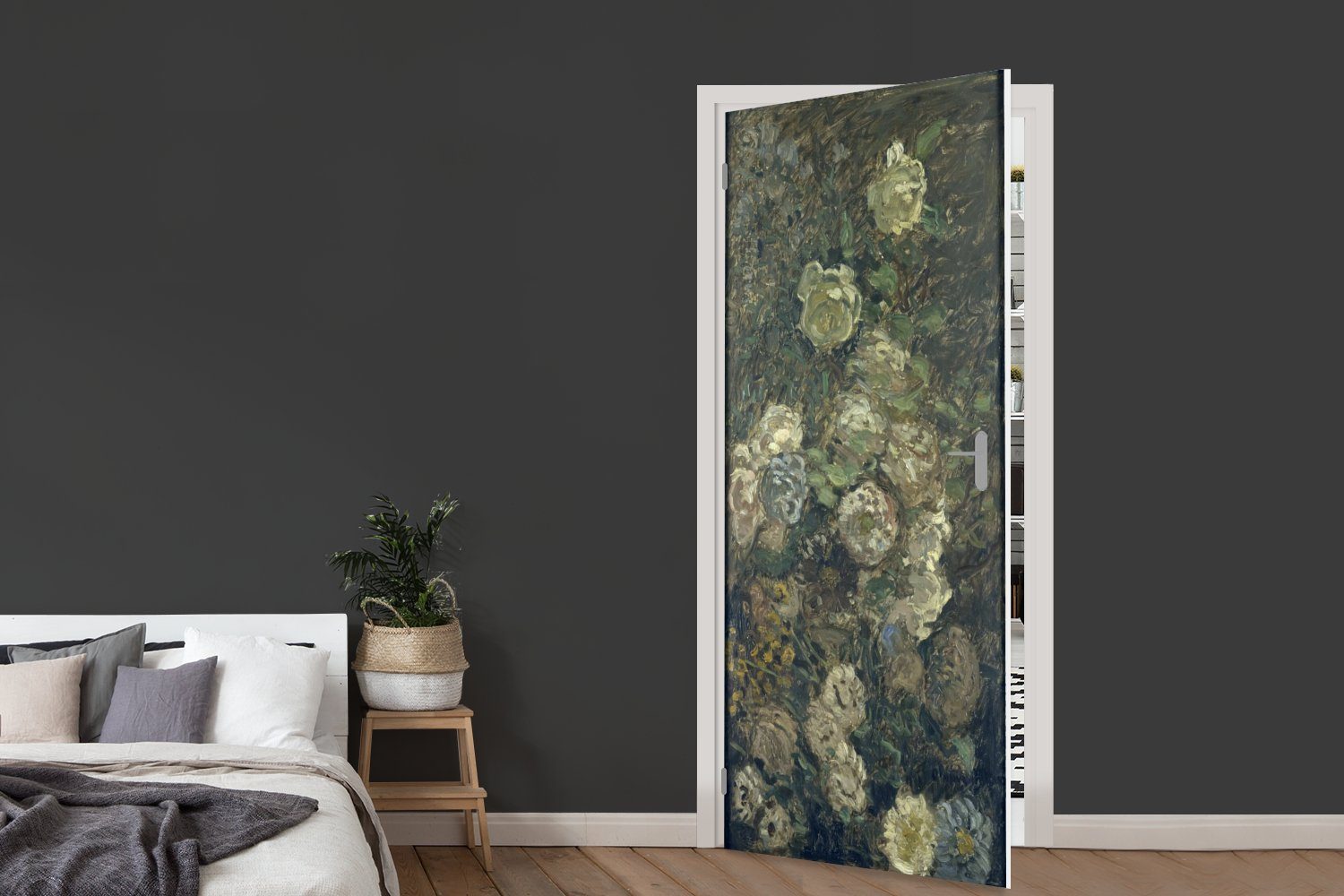 MuchoWow Türtapete Tür, 75x205 cm Matt, Gemälde Blühende Fototapete für Claude - (1 Türaufkleber, Rosen von St), bedruckt, Monet