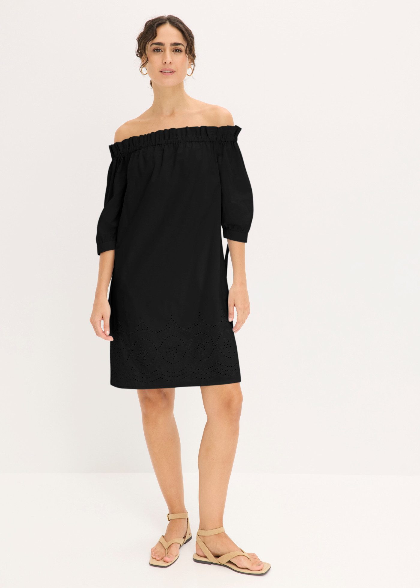 bonprix Off-Shoulder-Kleid aus Baumwolle, mit Stickerei, lässige Passform