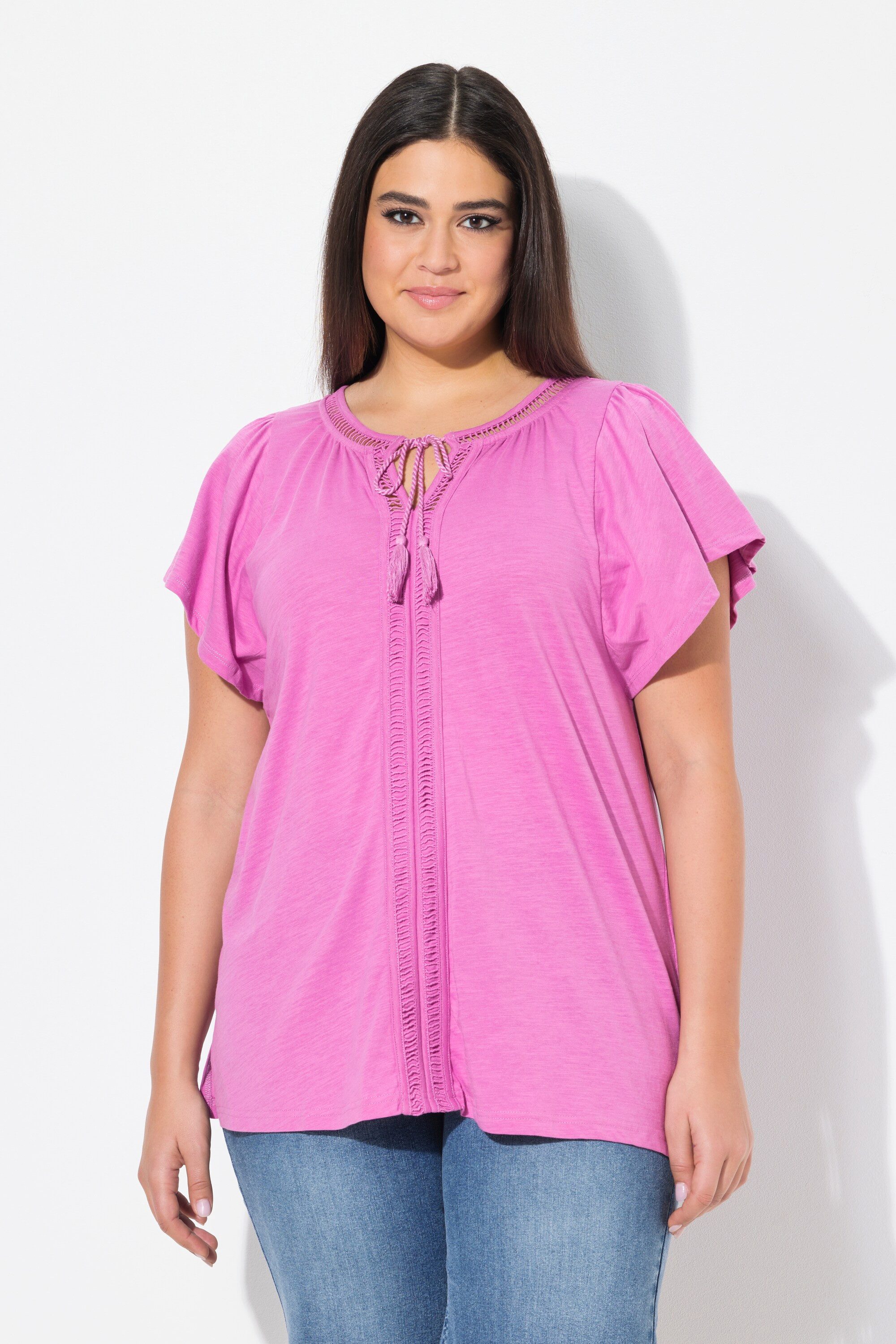 Ulla Popken T-Shirt T-Shirt Zierlitze Tunika-Ausschnitt Flügel-Halbarm günstig online kaufen