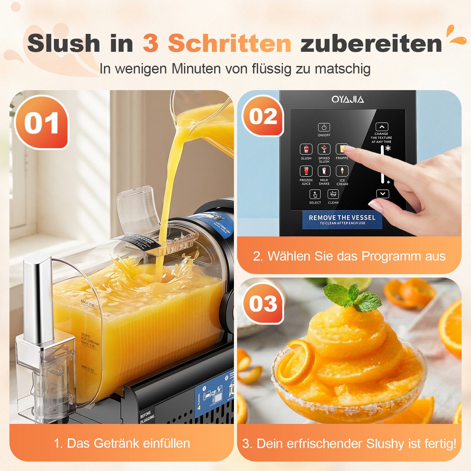 oyajia Slush-Eismaschine 6-in-1 Einstellungen,Ohne Eis Benötigt, Selbstreinigung, LED-Display, 1,8 l, 245 W, Kompressor, Slush Eis Maschine für Eiscreme, Frappés, Milchshakes