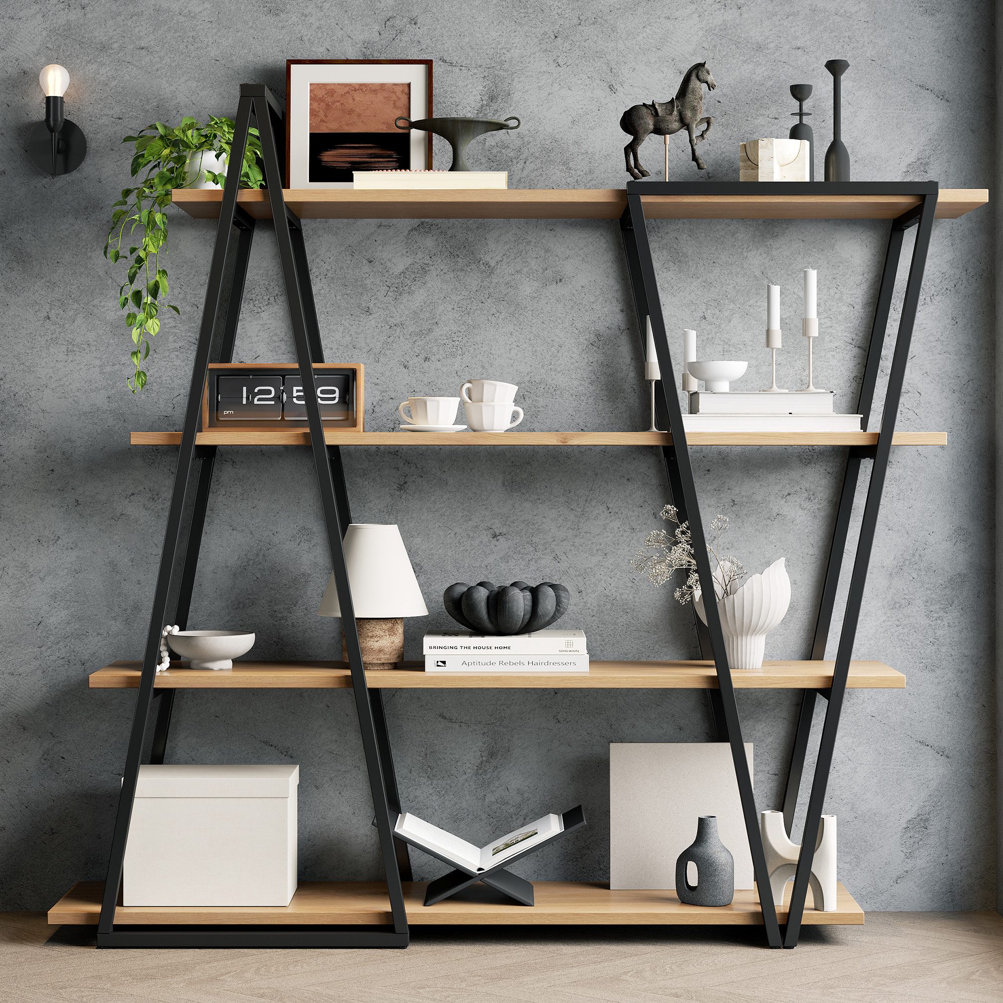 STILVORA Bücherregal 158×35×166 cm Eckregal Standregal mit 25 mm Verdickt MDF-Holzböden, Geometrisches Stehregal / Bücherregal, Dreiecksdesign, extra dicke Böden, Anti-Kipp, höhenverstellbare Füße