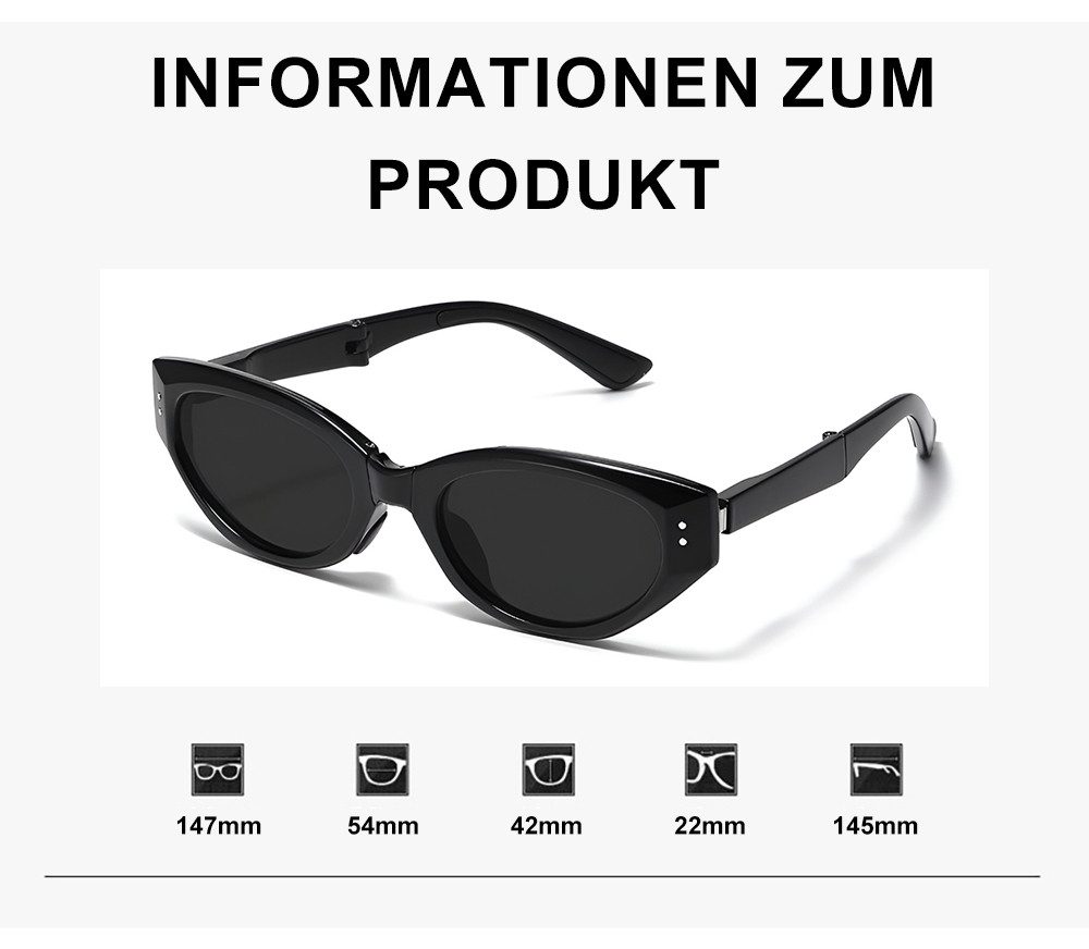 PACIEA Sonnenbrille Cat Eye Kompakt Faltbar Leicht UV Schutz Outdoor Blendfrei