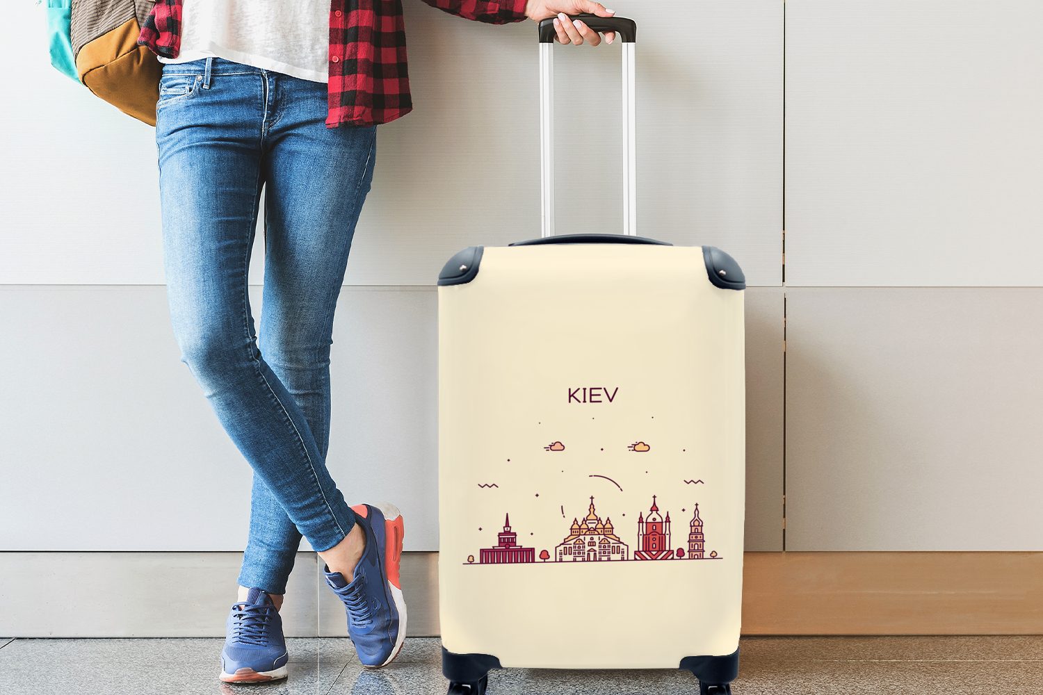 MuchoWow Handgepäckkoffer Skyline - Kiew - Reisetasche Handgepäck mit Reisekoffer für rollen, Rollen, Trolley, 4 Ferien, Ukraine