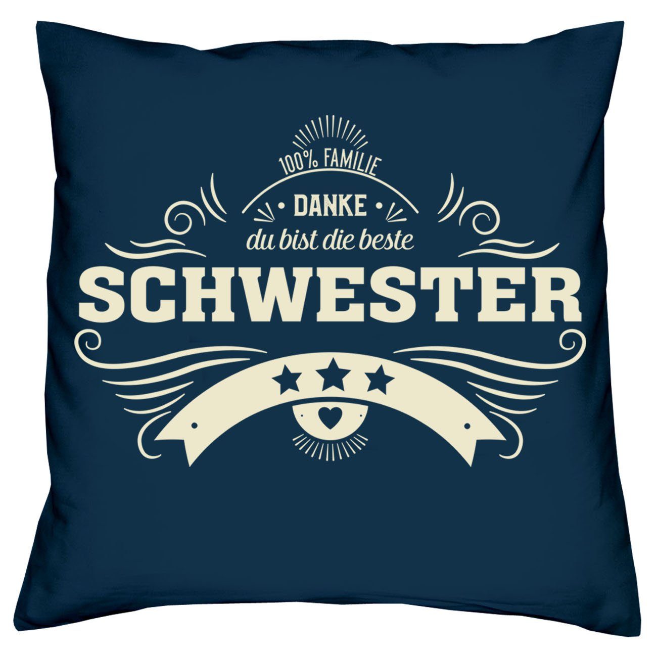 Soreso® Dekokissen Kissen Danke Schwester & Urkunde, Geschenkidee Weihnachtsgeschenk navy-blau