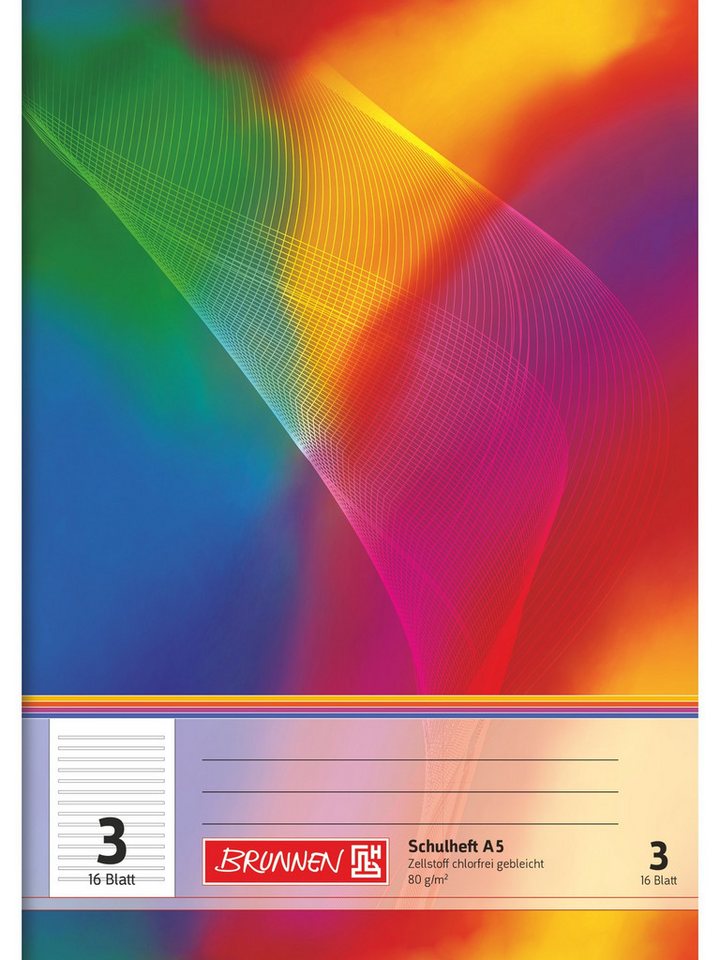 Baier & Schneider Schulheft Schulheft A5 Lineatur 3 16 Blatt mehrfarbig, Drahtheftung