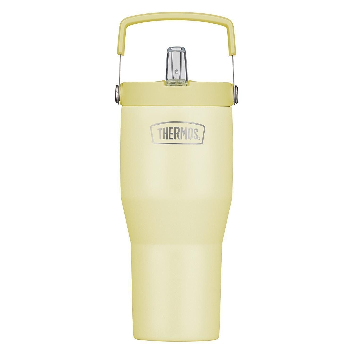 THERMOS Thermoflasche REFRESHING, 850 ml, Gelb matt, Edelstahl, mit Deckel und Strohhalm, 6 Stunden warm/kalt