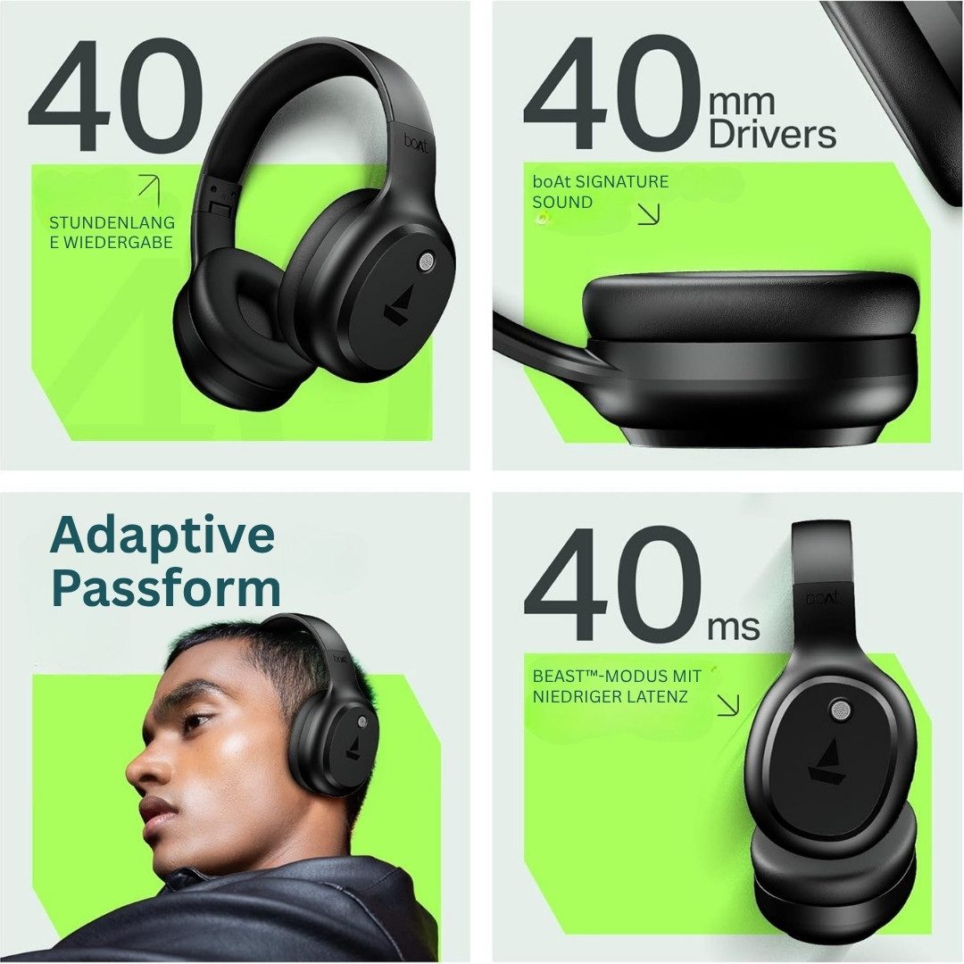 boAt Rockerz 421 Bluetooth Over-Ear Kopfhörer kabellos On-Ear-Kopfhörer (Bluetooth, ANC, ENx, Gaming-Modus, 40ms Latenz, 40mm Treiber)