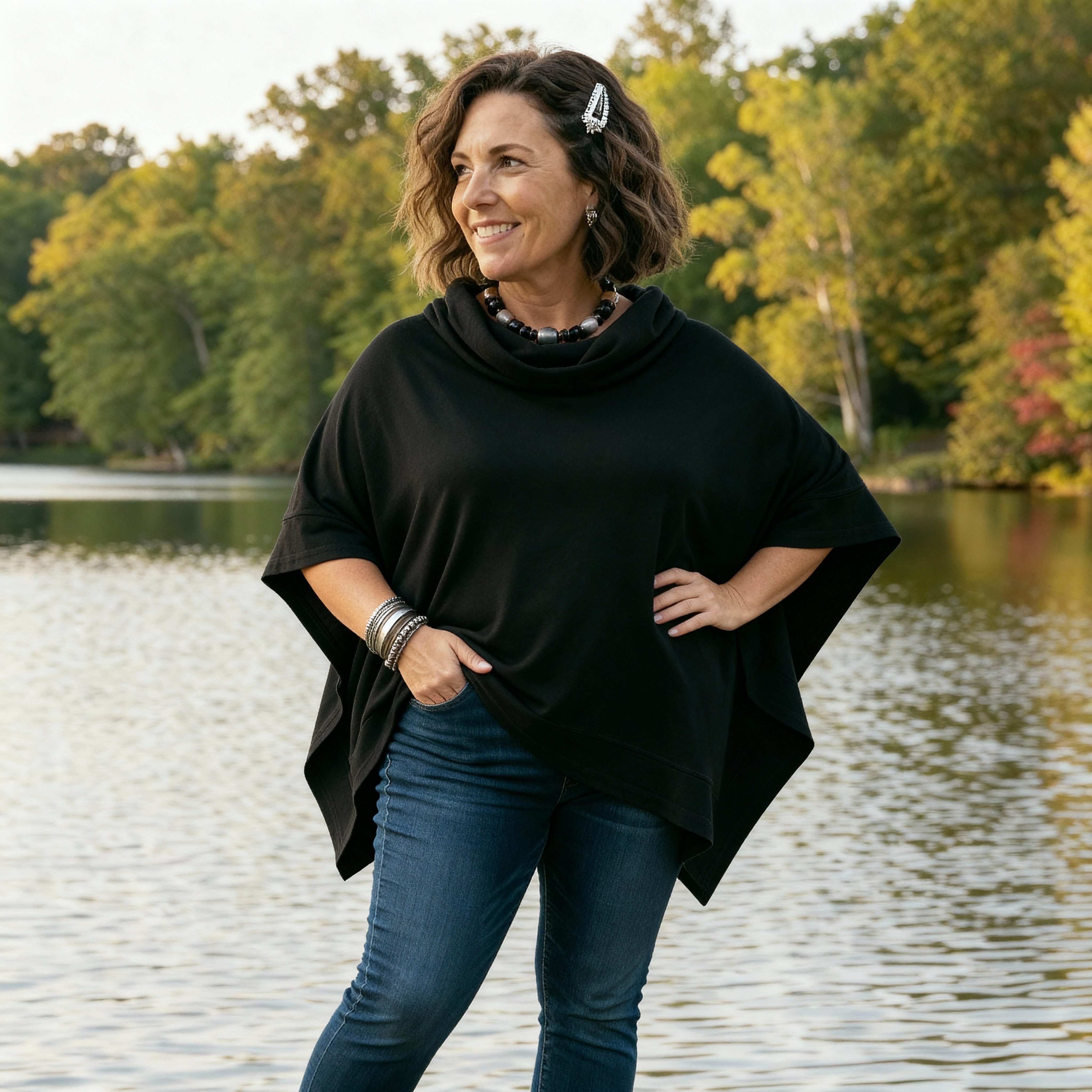 Guru-Shop Longsleeve Ponchoshirt mit Schalkragen, Plus size Shirt.. alterna günstig online kaufen