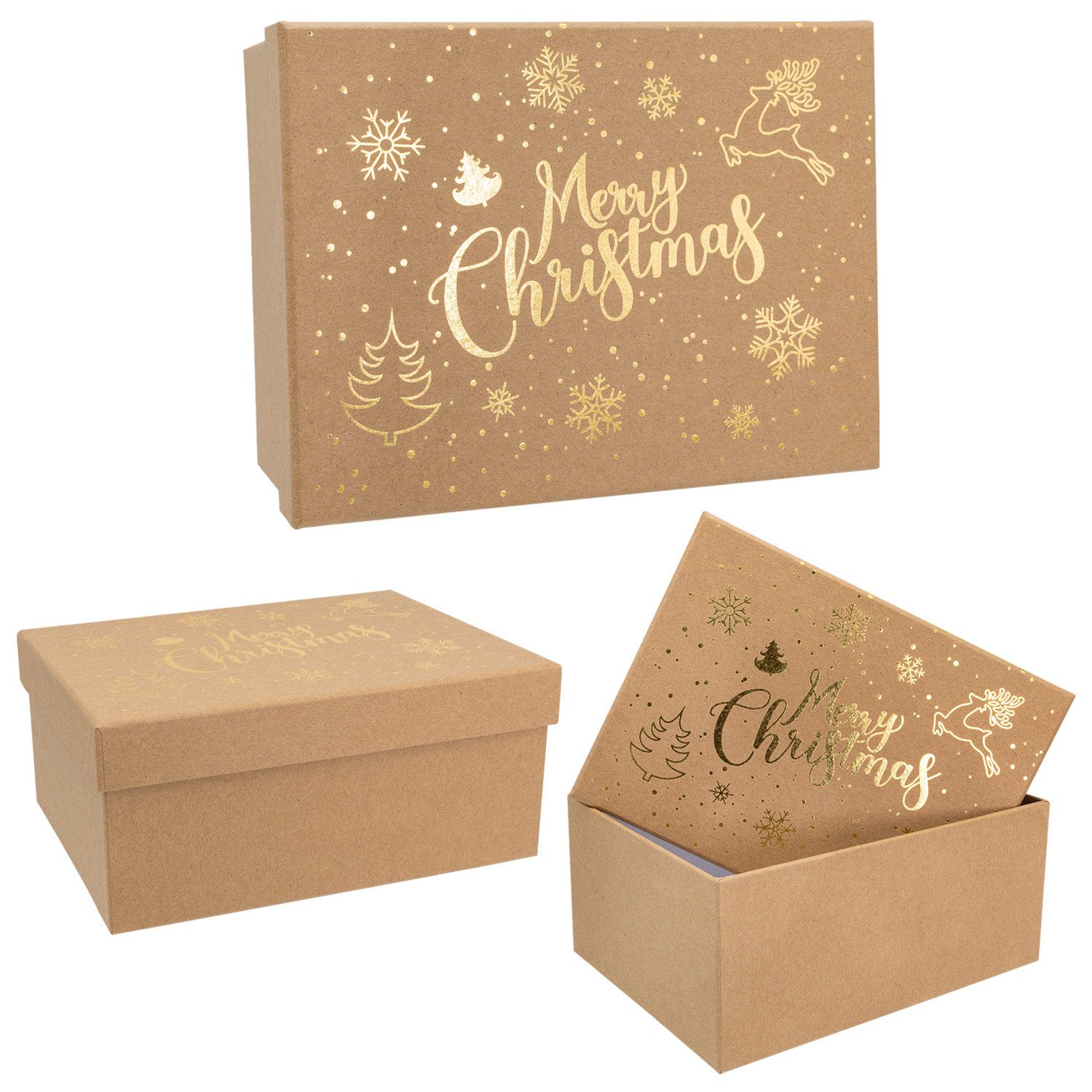 Idena Geschenkbox Geschenkbox Merry Christmas - aus Kraftpapier, 20 x 15 x 9 cm