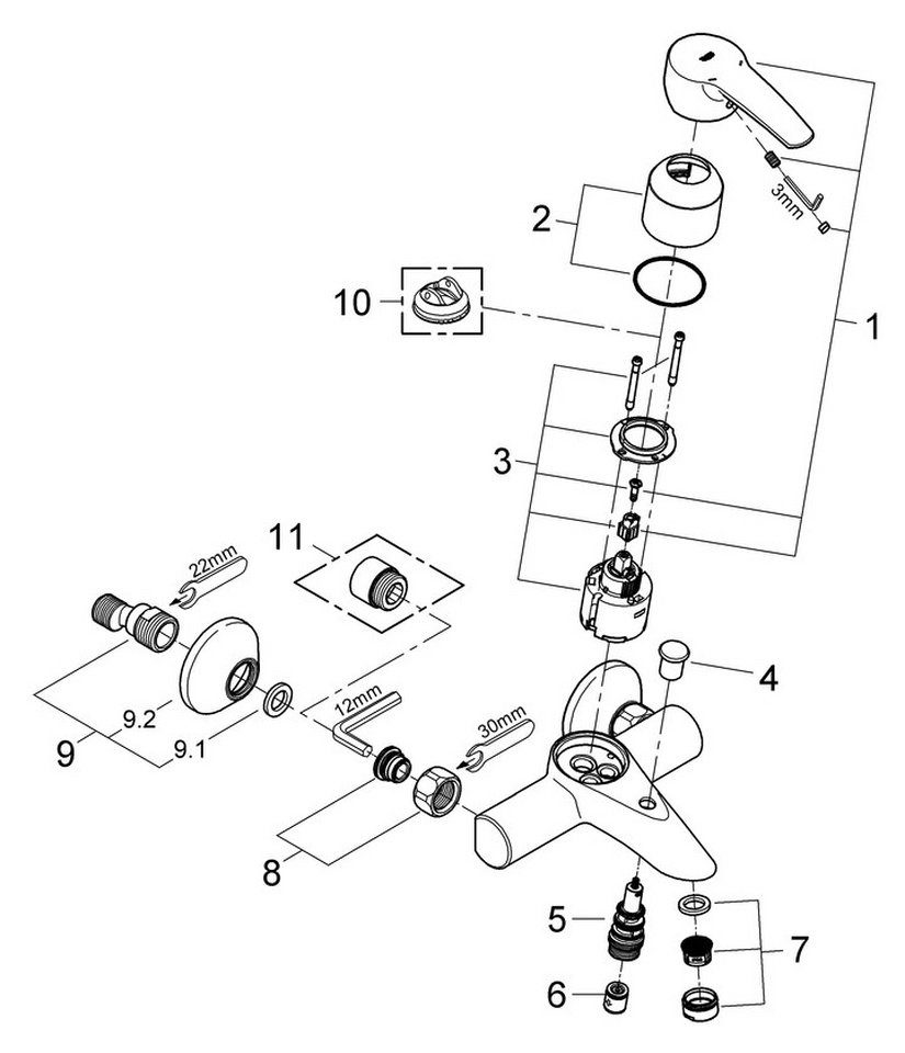 Grohe Wannenarmatur Eurostyle Wannenbatterie chrom