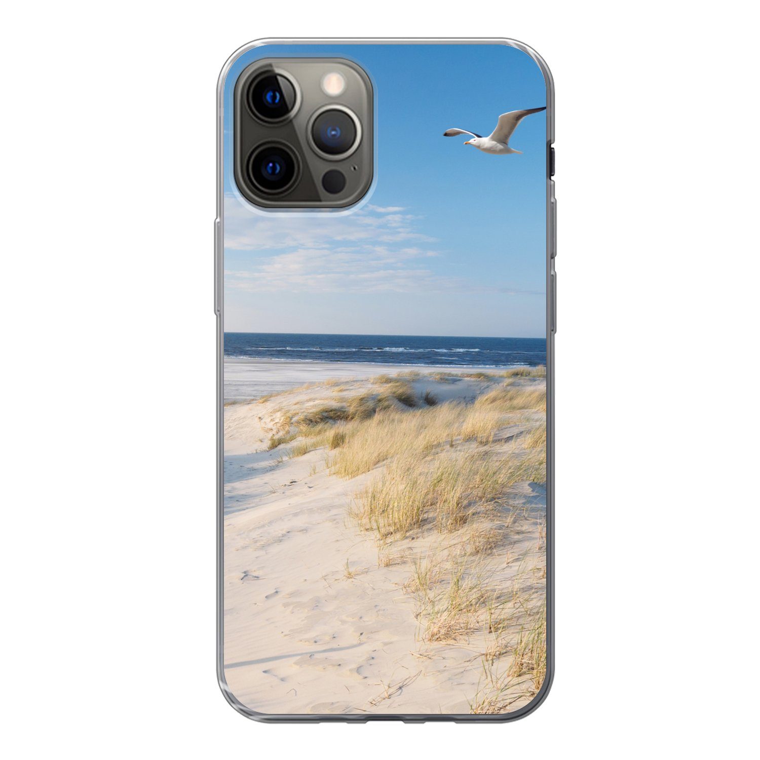 MuchoWow Handyhülle für Apple iPhone 12 Pro Düne - Möwe - Strand - Meer - Sonne, Smartphone-Bumper, Print, Handy Schutzhülle Dünn