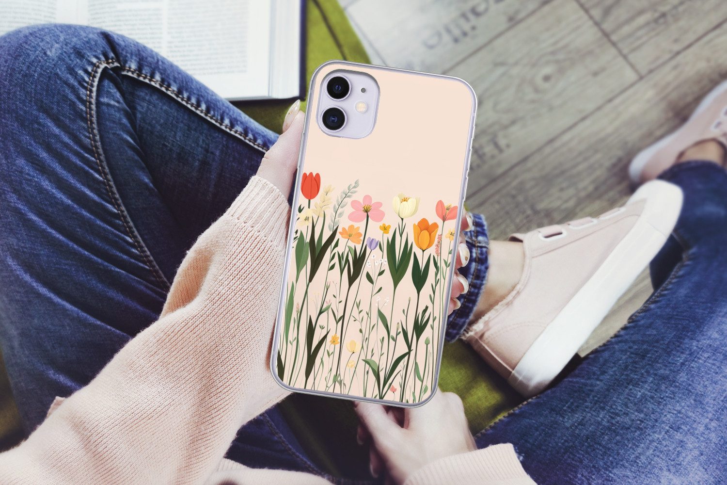 MuchoWow Handyhülle für Apple iPhone 11 Pastelltöne - Blumen - Illustration, Smartphone-Bumper, Print, Handy Schutzhülle Dünn