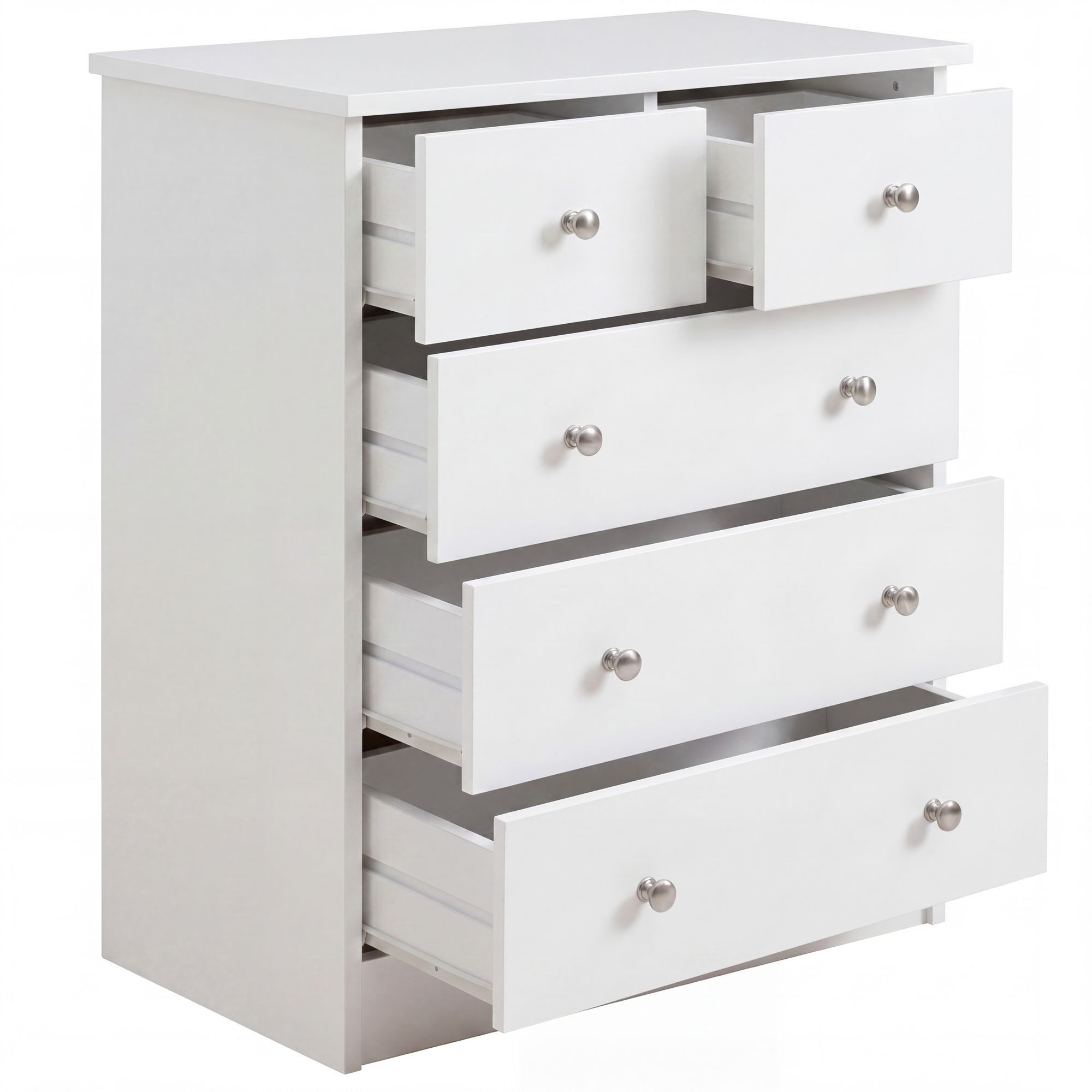 FINEBUY Sideboard SuVa1595_1 Schubladenkommode mit 5 Schubladen 60cm Kommode zeitlos (Kommode 60x70x35 cm Weiß mit 5 Schubladen Modern), Kommodenschrank Flur, Design Mehrzweckanrichte