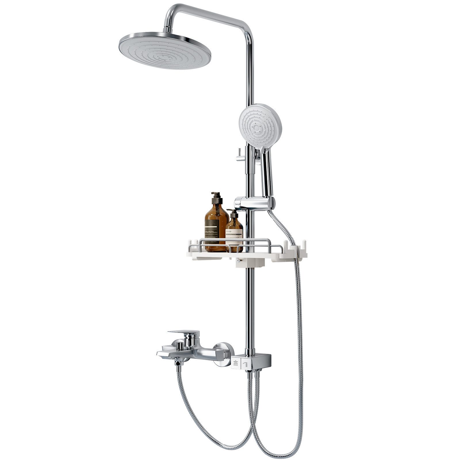 EMKE Duschsystem Duschset Regendusche mit Handbrause und Ablage aus Edelstahl Höhe 93cm, Höhe 93 cm, 3 Strahlart(en), Handbrause,Einstellbares Regal,höhenverstellbar Wasserhahn für Dusche
