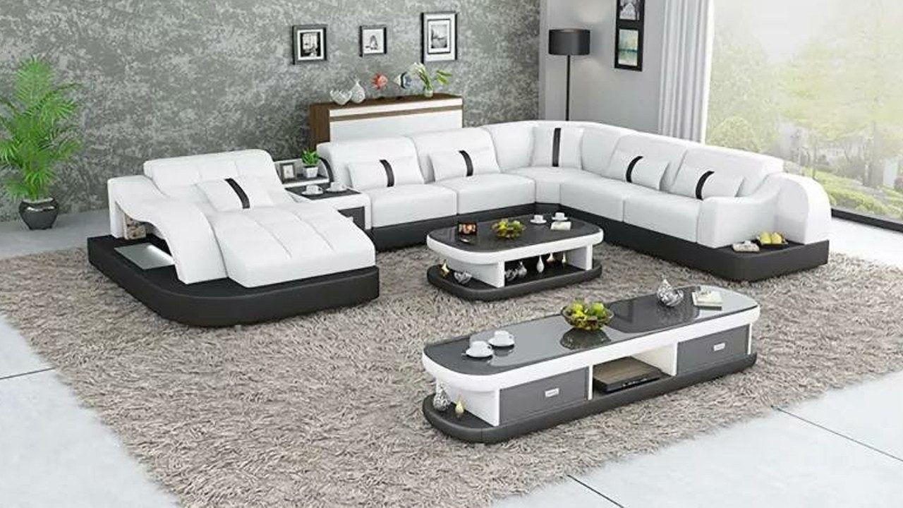 Xlmoebel Wohnlandschaft Elegantes Design-Sofa mit Polsterung und Couchtisch in U-Form, Hergestellt in Europa