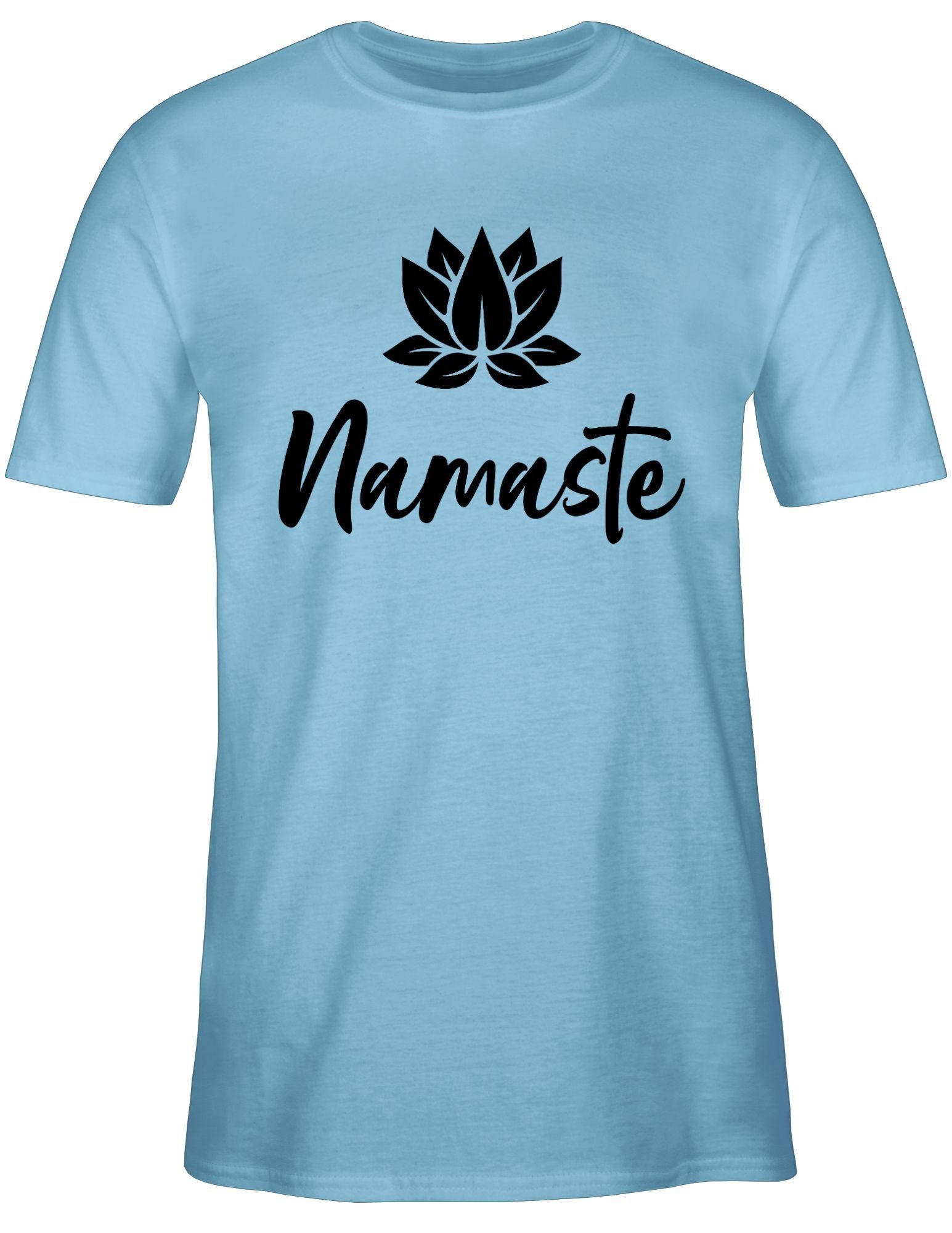 Shirtracer T-Shirt mit Namaste Wellness schwarz Geschenk Lotusblüte Hellblau 02 Yoga und