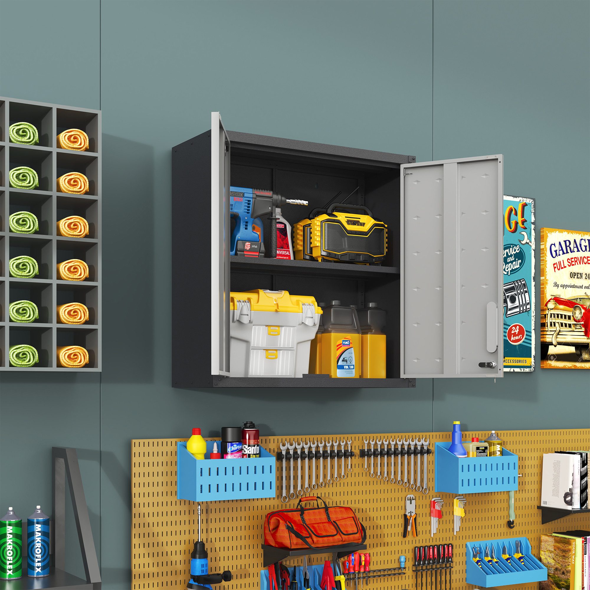 Odikalo Werkzeugschrank Metall-Wandschrank Türverschluss Ablage H77 cm×B 75 cm×T 30 cm grau