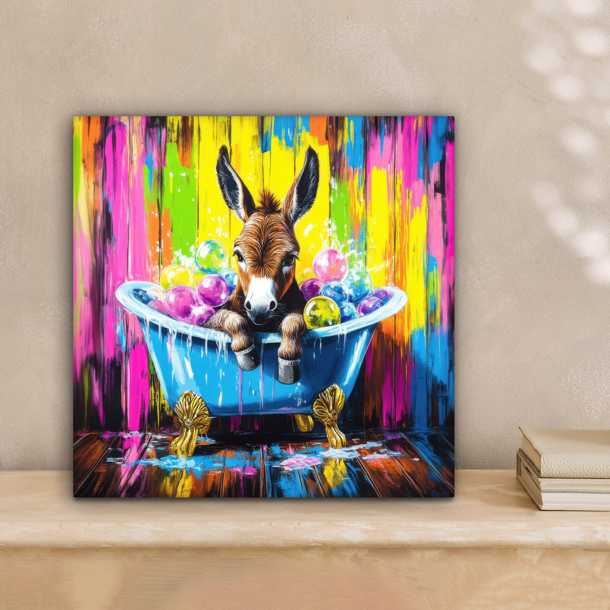 OneMillionCanvasses® Leinwandbild Esel - Badewanne - Rosa - Schaumstoff, Fo günstig online kaufen