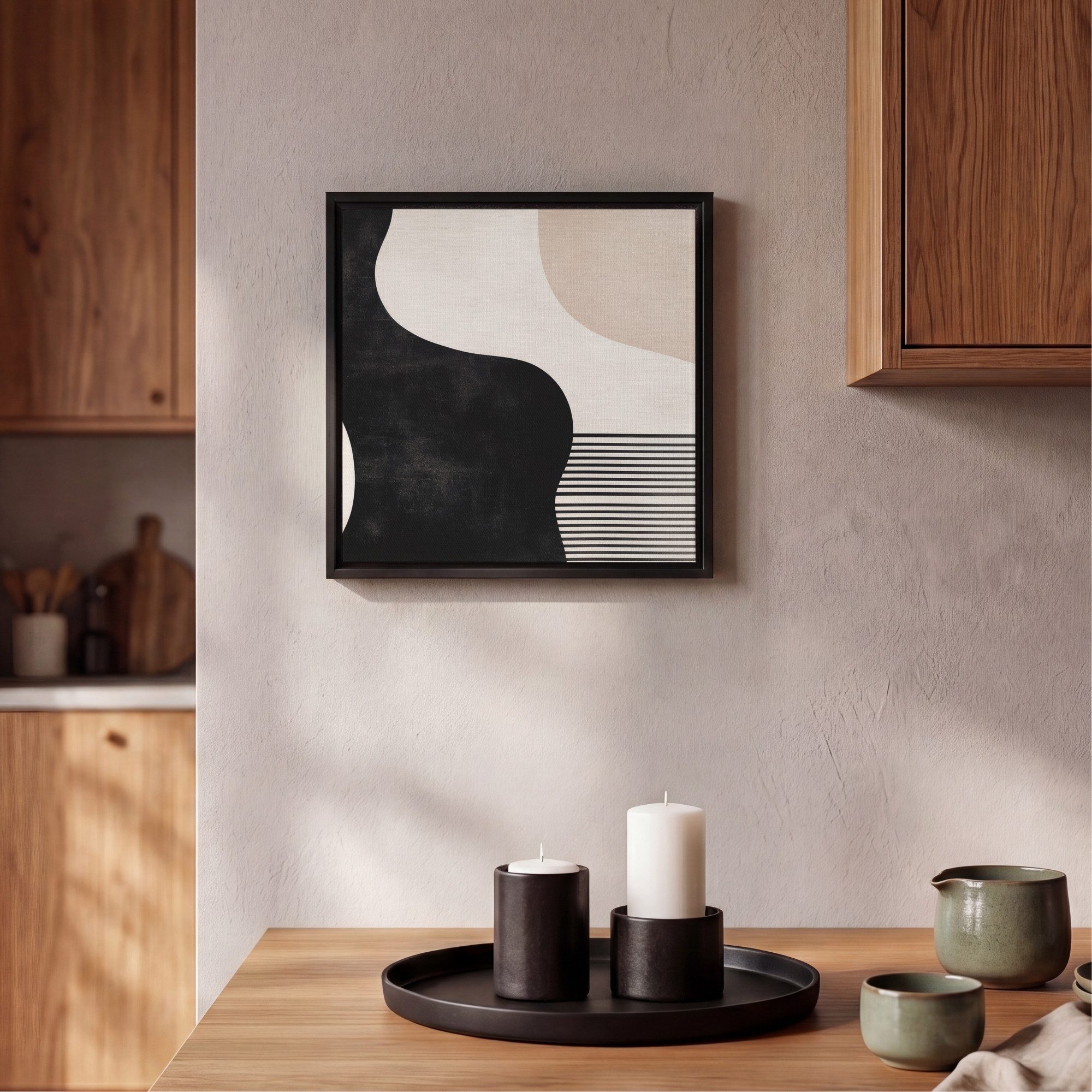 OneMillionCanvasses® Leinwandbild mit Rahmen - Abstrakt - Japandi - Beige - Modern, Fotodruck (1 St), Leinwand Bilder Klein, Wand Dekoration Aesthetic 20x20cm – Bild 2 von 5