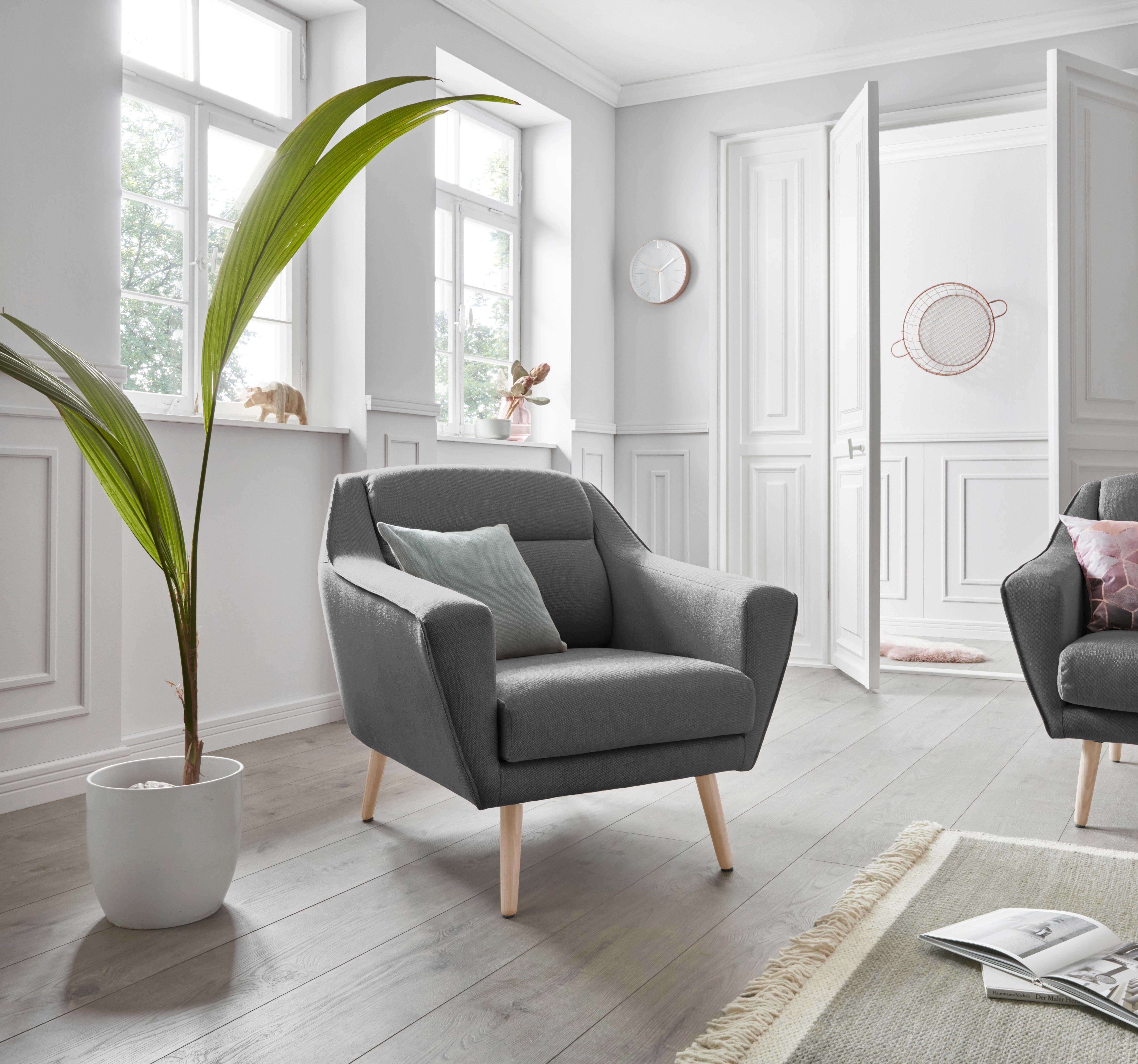 OTTO home Sessel Bille, mit Naht im Rückenkissen und Eiche-Beinen, Design b günstig online kaufen