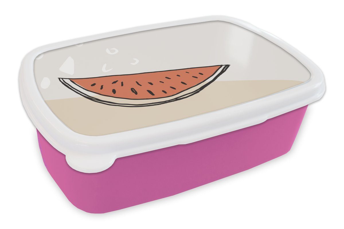 MuchoWow Brotdose Lunchbox Brotbox Rot, Erwachsene, für Sommer - Kinder, rosa - Kunststoff Snackbox, Mädchen, Kunststoff, (2-tlg), Melone