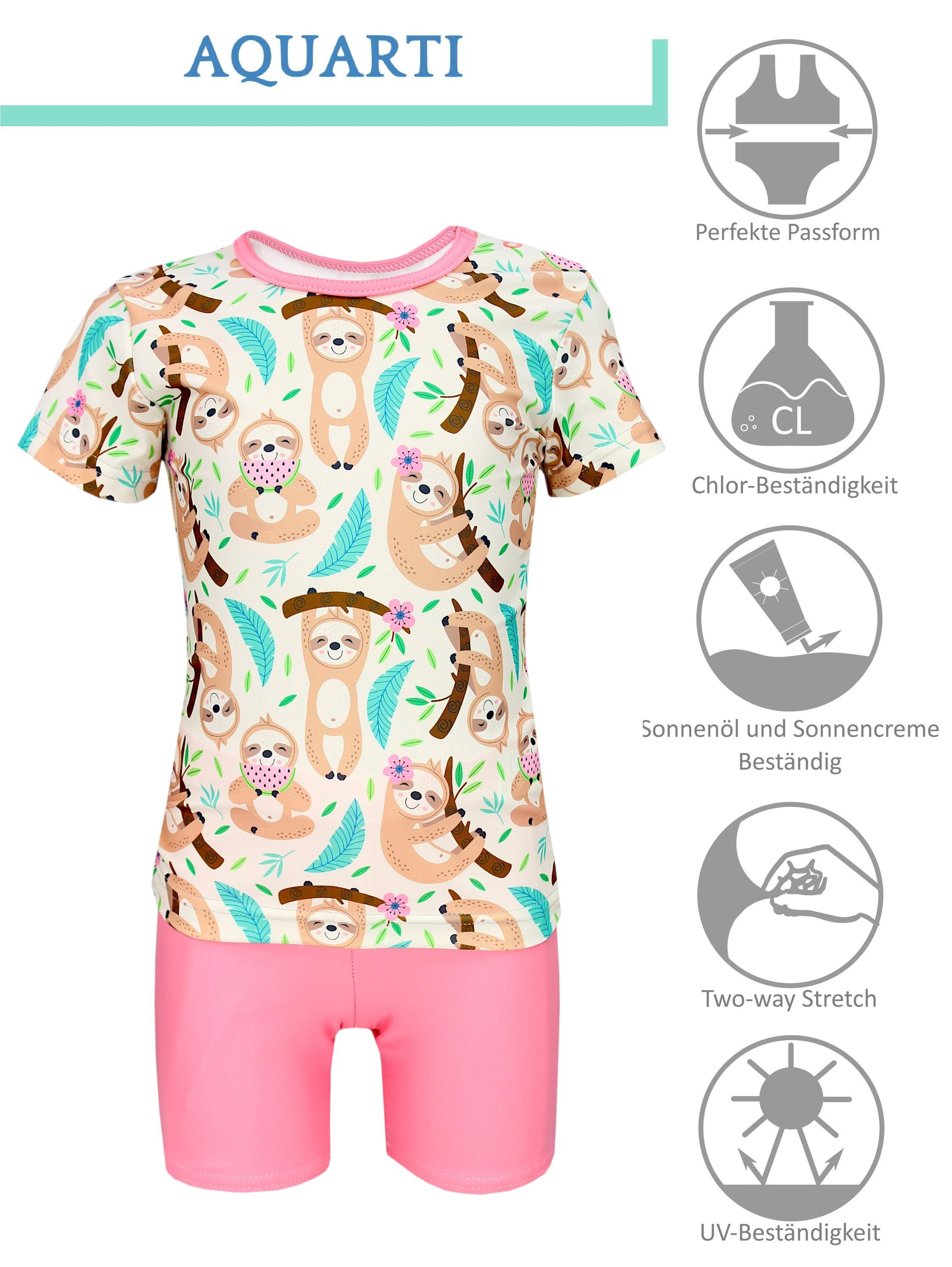 Aquarti Badeanzug Baby Mädchen Zweiteiler Kinder Badeanzug Set Shirt Badehose UV-Schutz