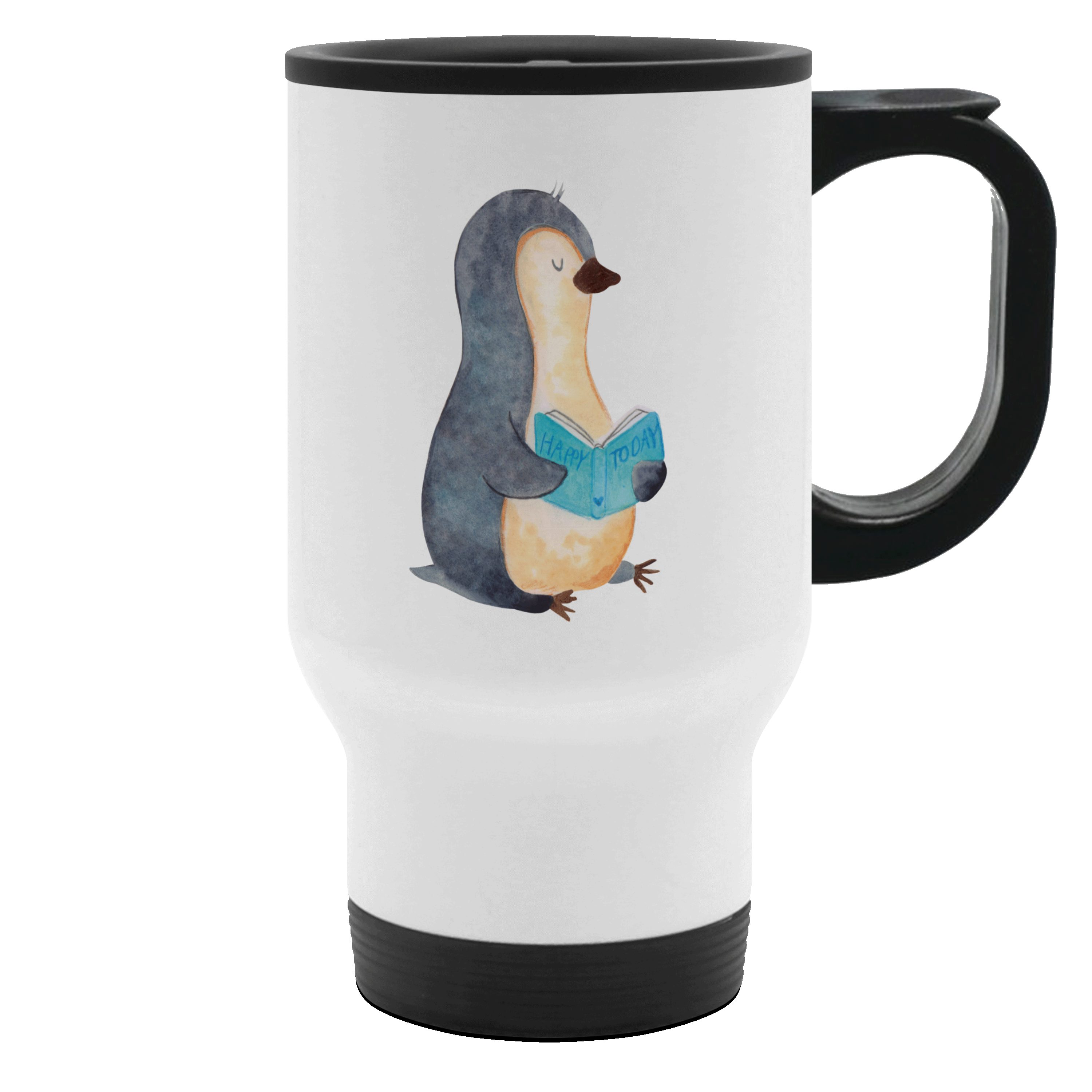 Mr. & Mrs. Panda Thermobecher Pinguin Buch, Thermobecher To Go, Weiß, Kaffeebecher, Urlaub, Nichtst, 1-tlg., Edelstahl