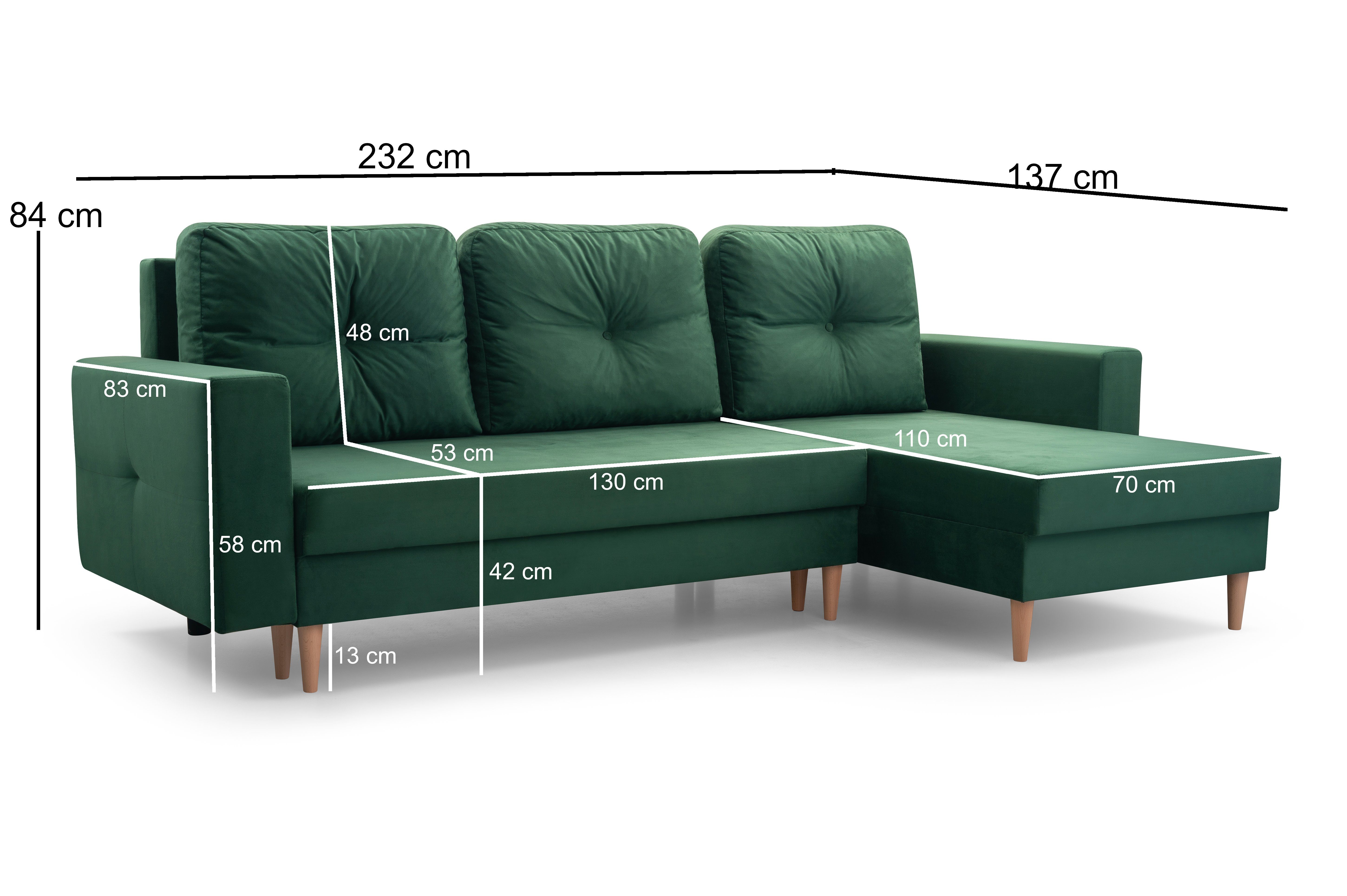 MOEBLO Ecksofa Carl, für rechts Schlaffunktion - und Wohnlandschaft, 12 mit Eckcouch Couch Wohnzimmer, Sofa MANILA Bettkasten Blau Schlafsofa Links als L-Form montierbar Sofagarnitur auch mane