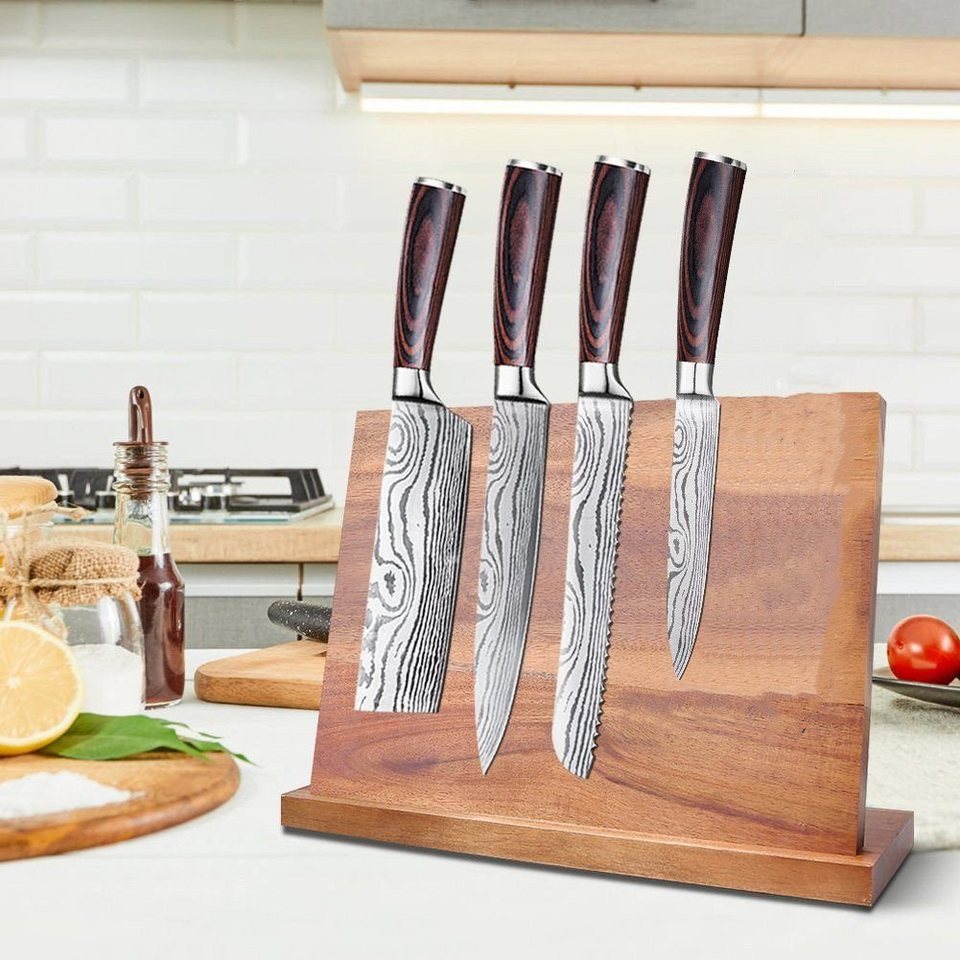 Coisini Messer-Set 4tlg.Edelstahl Küchenmesser mit Magnet-Messerblock  Doppelseitiger (4-tlg)