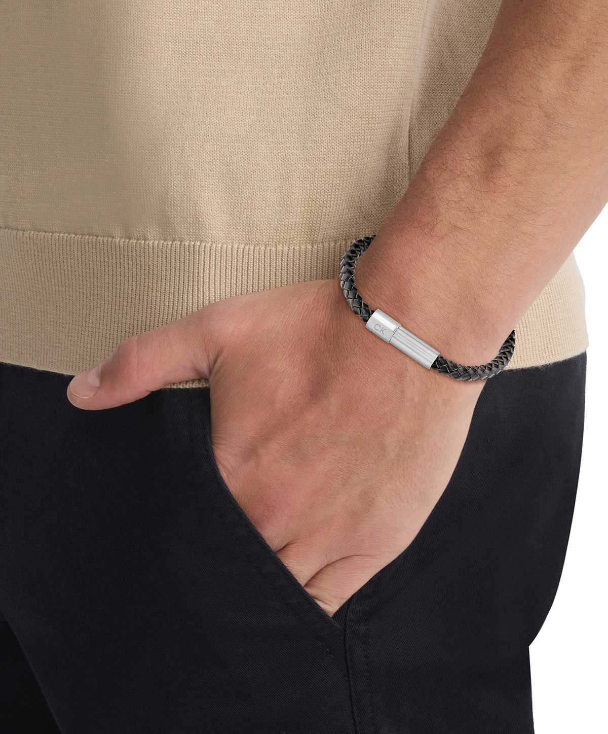 Calvin Klein Lederarmband Schmuck Edelstahl Armband INDUSTRIAL FACETS