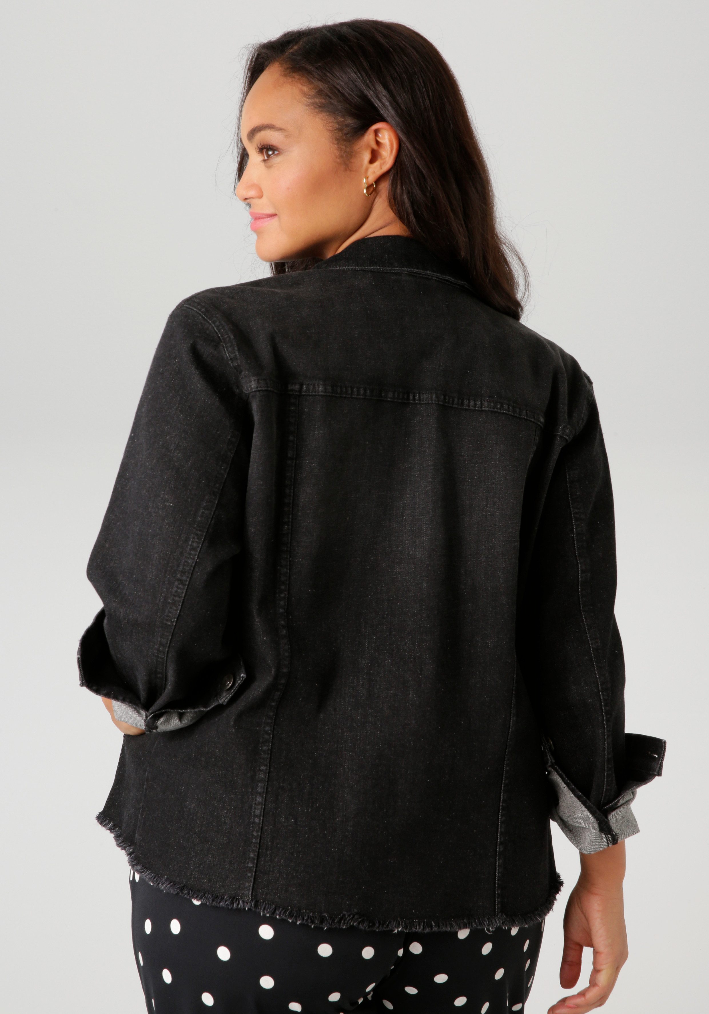 Aniston PLUS Jeansjacke mit ausgefranstem Saum