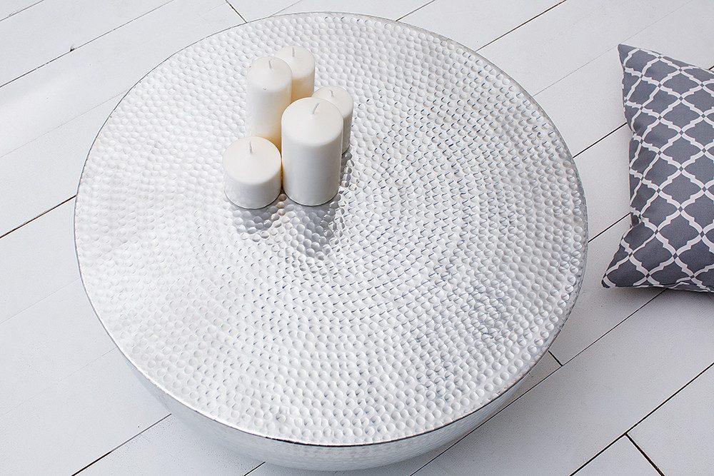 riess-ambiente Couchtisch ORIENT II Ø60cm silber (Einzelartikel, 1-St), Wohnzimmer · Metall · rund · Hammerschlag Design · handmade