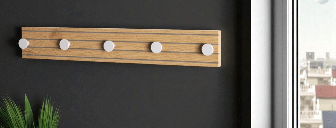 HAKU Wandgarderobe Flurgarderobe, Garderobe, Garderobenhaken, Garderobenleiste, (1 St), rechteckig - aus MDF Braun - B/T/H 60/4/9 cm