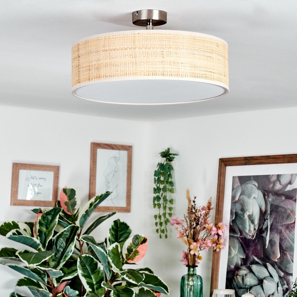 hofstein Deckenleuchte Deckenlampe aus Metall/Rattan/Stoff/Kunststoff in Na günstig online kaufen