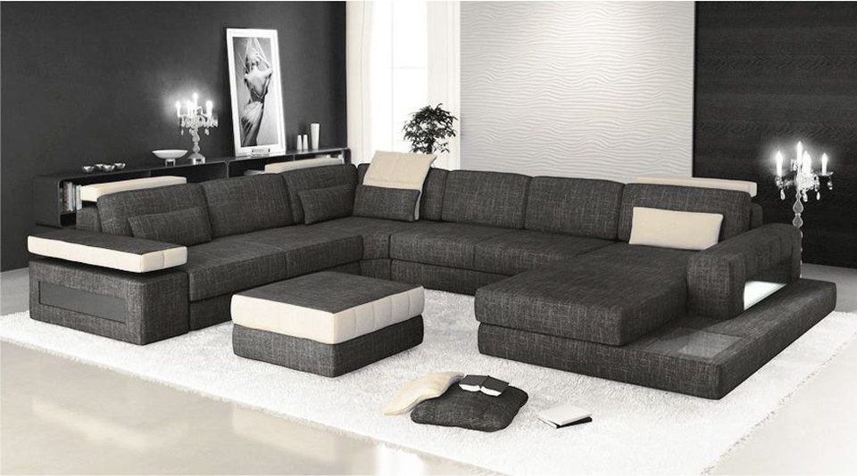 Xlmoebel Wohnlandschaft U-förmiges Ecksofa mit Bettfunktion aus Textilgewebe, Wohnlandschaft, Hergestellt in Europa