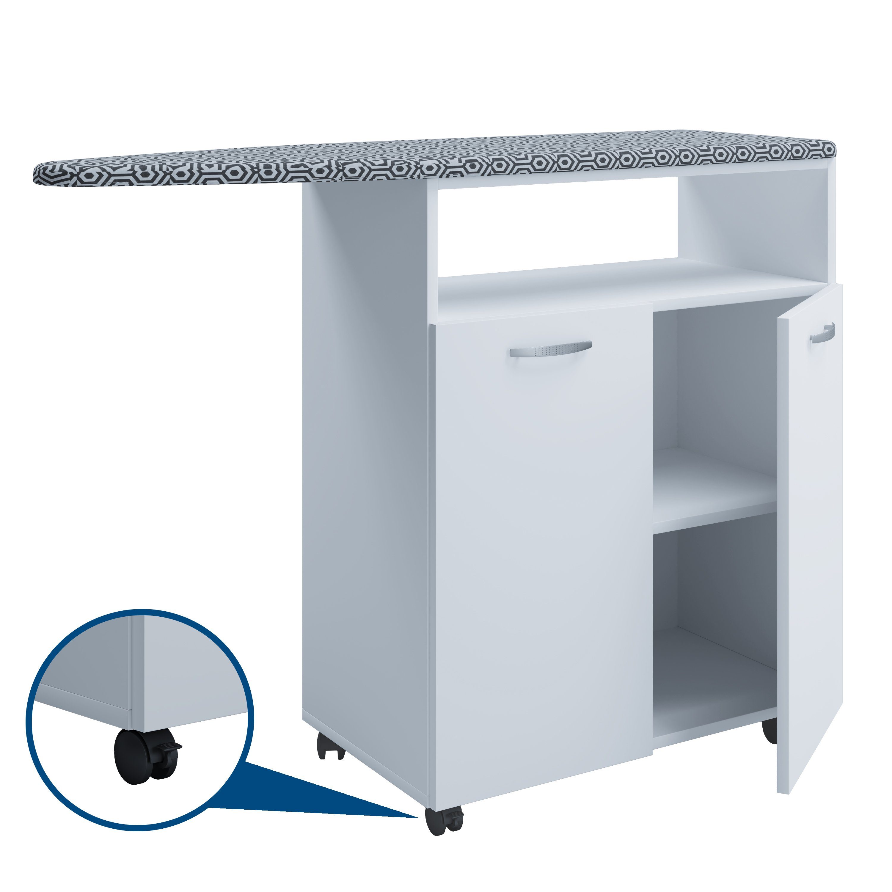 VCM Kommode Holz Bügelbrett Kommode Sideboard Rollen Bigilo