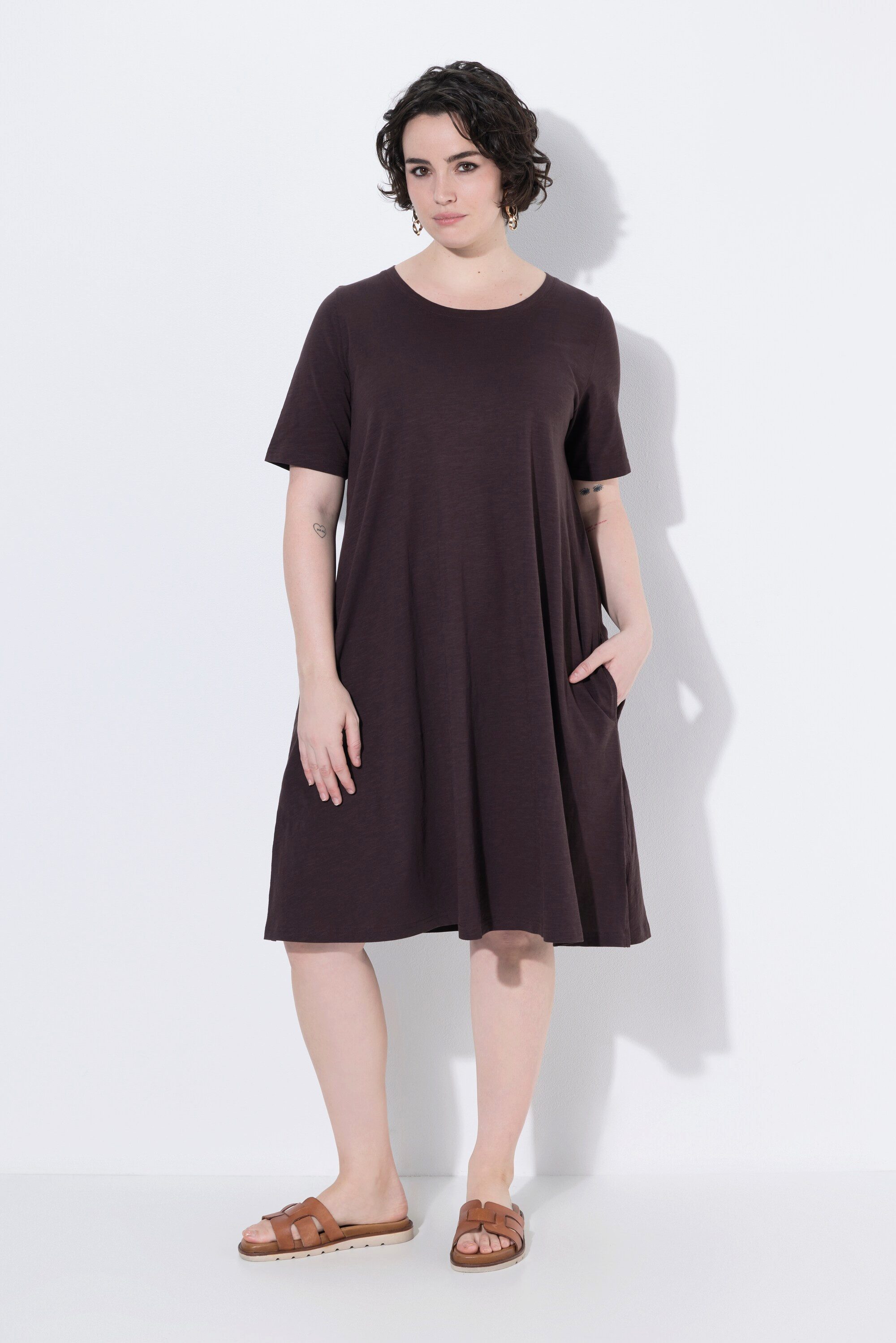 Ulla Popken Jerseykleid Jerseykleid A-Linie Rundhals Halbarm Taschen