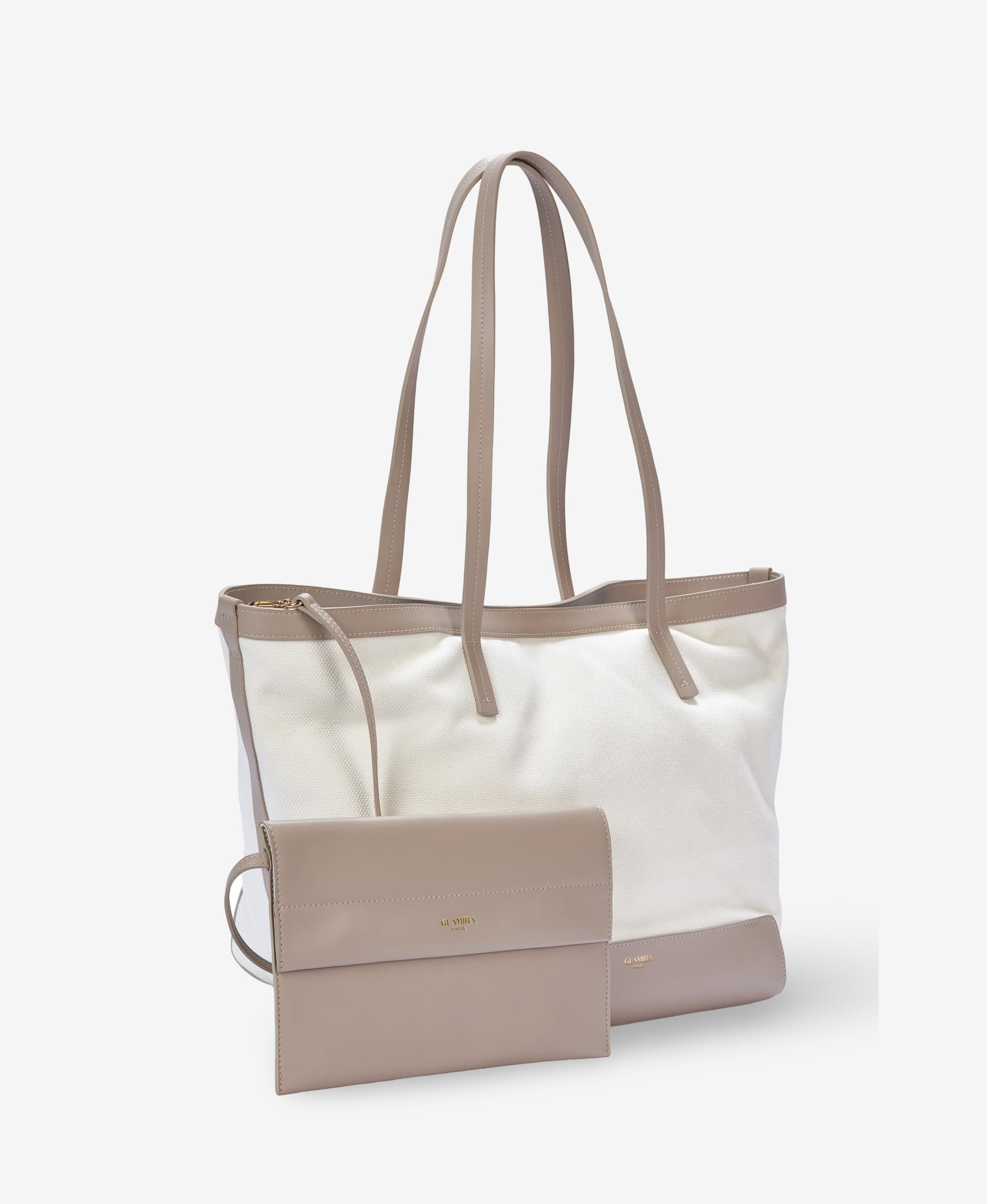 GLAMIRA Schultertasche DailyCompanion Weiße Schultertasche (Set, 2-tlg), echt Leder, Bio-Baumwolle