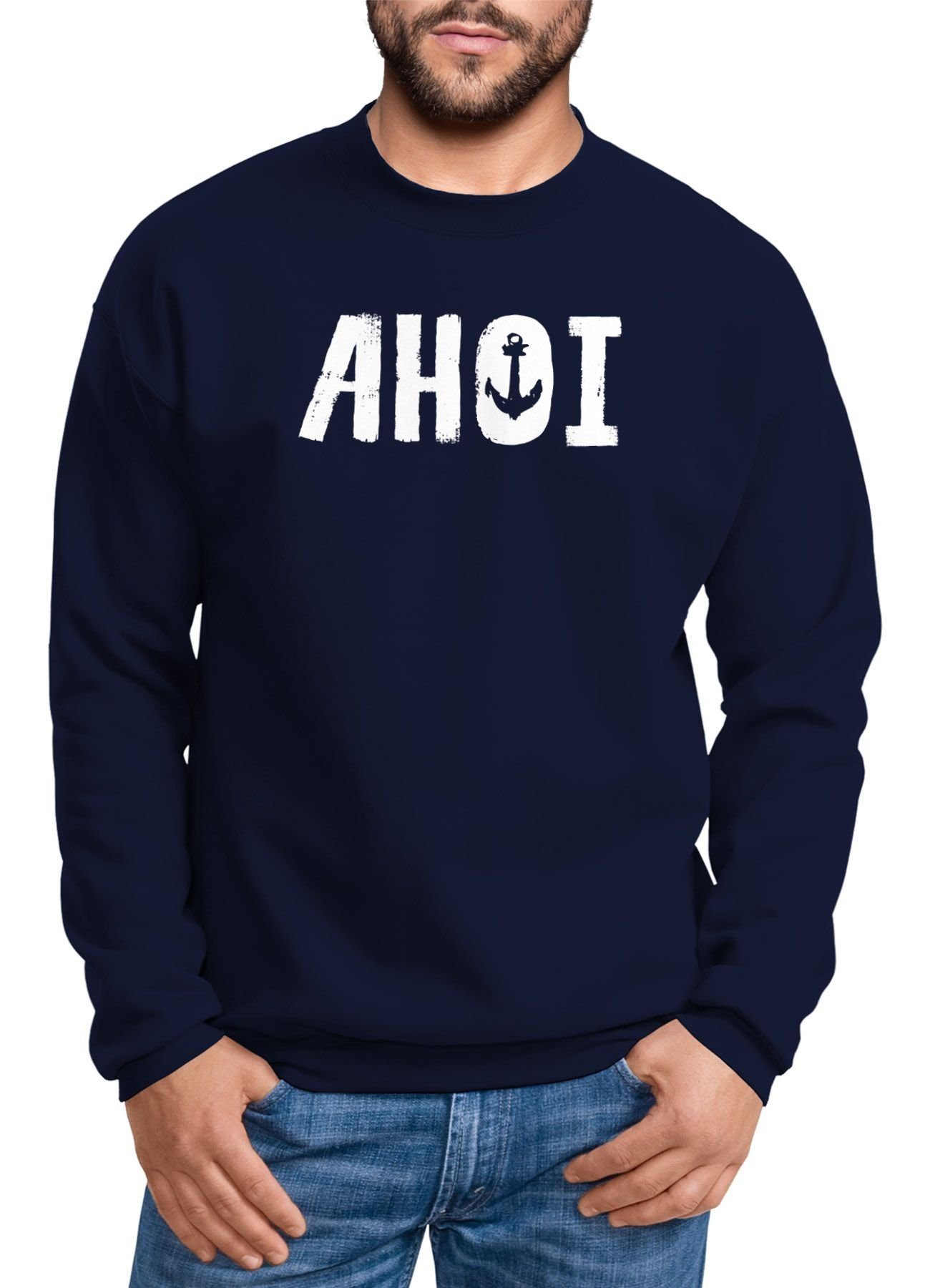 MoonWorks Sweatshirt Sweatshirt Herren Ahoi mit Anker Print Rundhals-Pullover Moonworks®