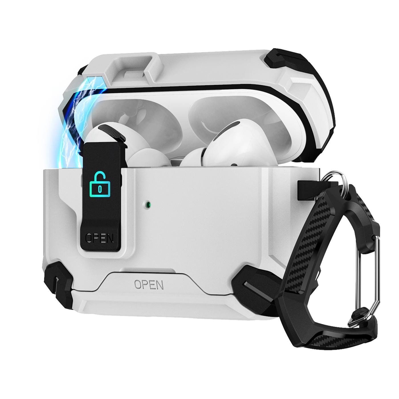 CoolGadget Kopfhörer-Schutzhülle Defender Hülle für AirPods Pro 1 / Pro 2 magnetisch mit Karabiner, 360° Full-Body Case Schutzhülle Handy Standfunktion magnetisch ladbar