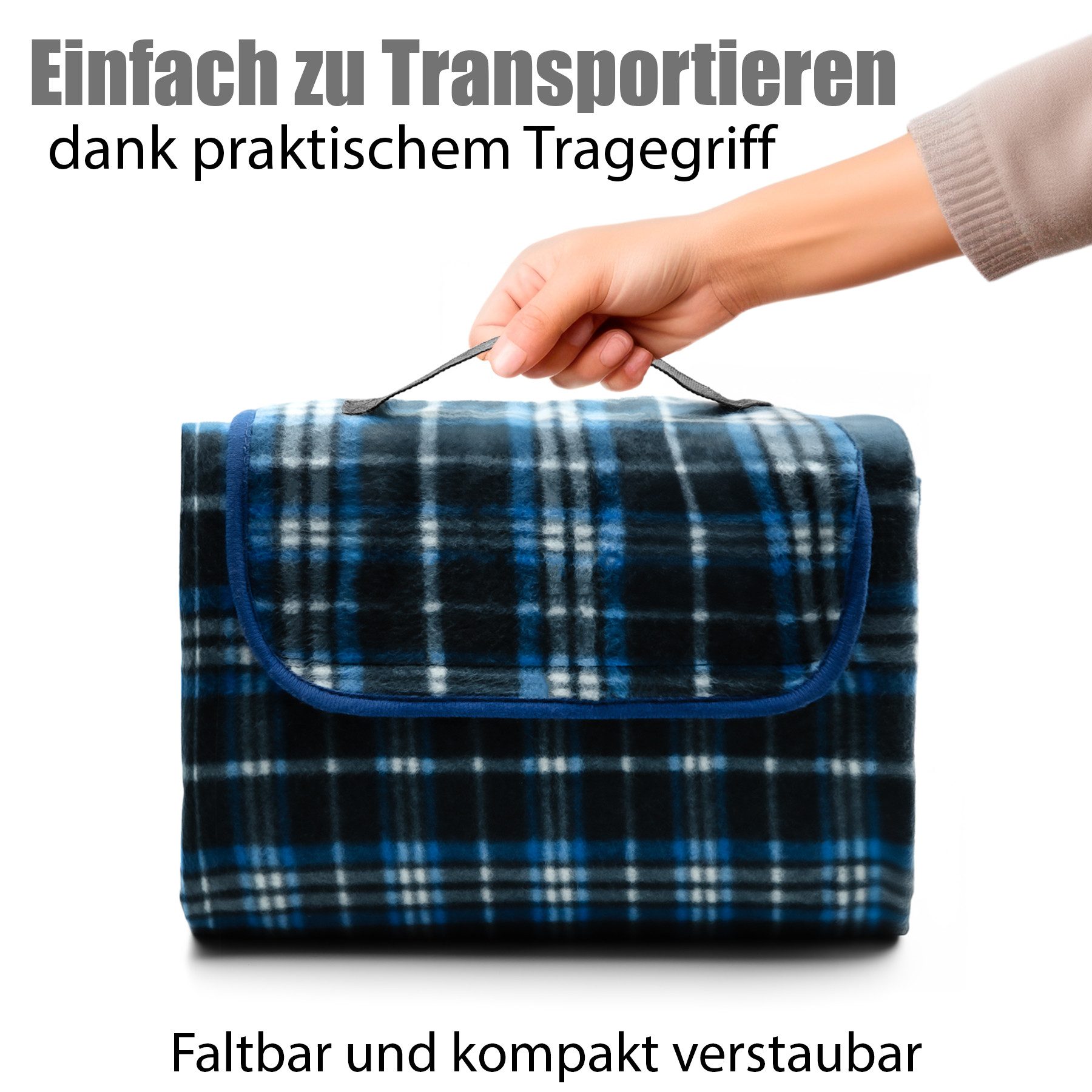 Picknickdecke 200x200 cm wasserabweisend Karo Design Dunkel ideal für Strand Garten, BigDean, Wasserabweisend, Karo Design, Garten, Leicht, Robust, Pflegeleicht