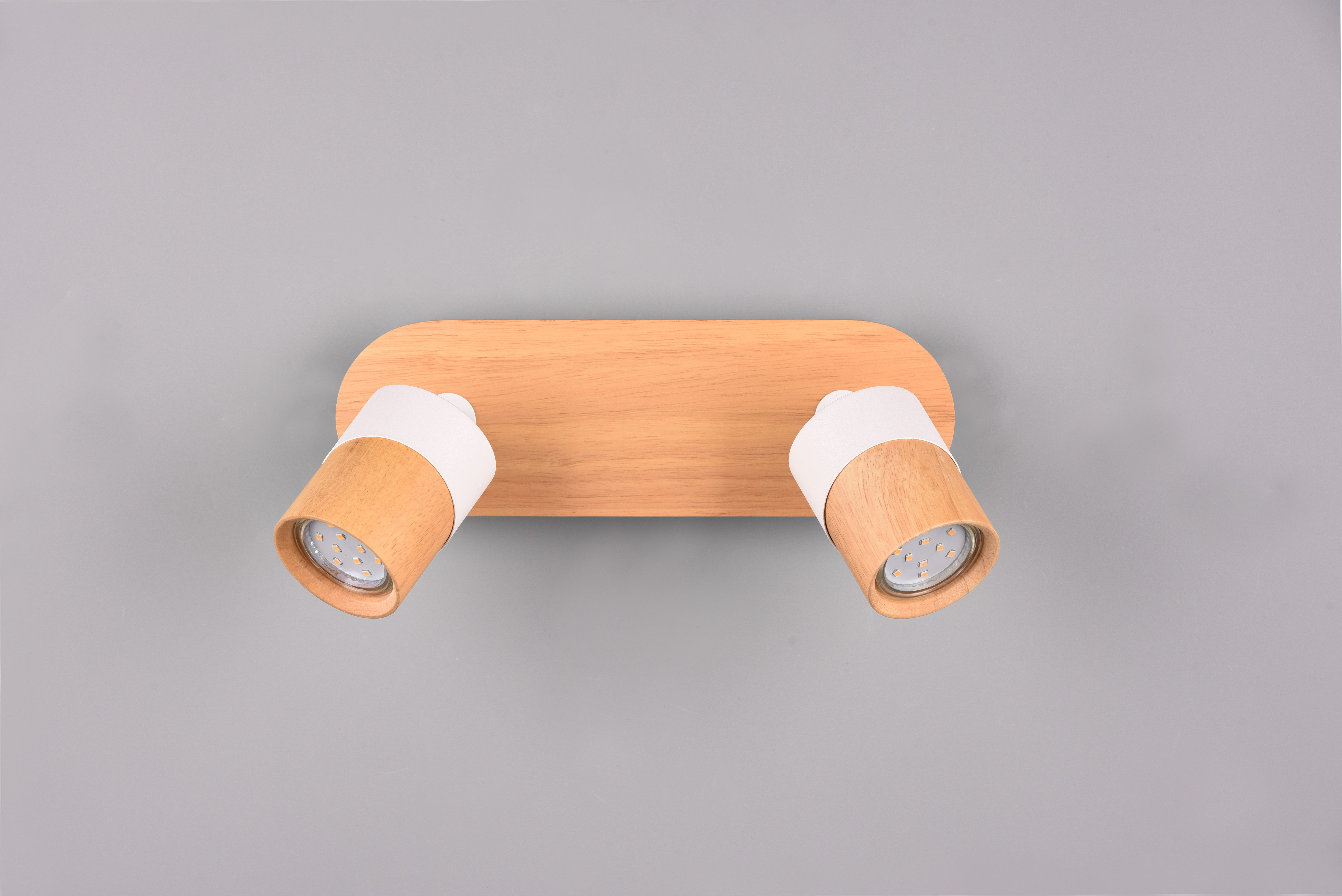 TRIO Leuchten Deckenstrahler ARUNI, Spot 2-flammig Wandspot Deckenspot exkl 2x GU10 max 10W, Leuchtmittel wechselbar, warmweiß - kaltweiß, Deckenstrahler mit Materialmix Holz / Metall für Küche Flur Wohnzimmer