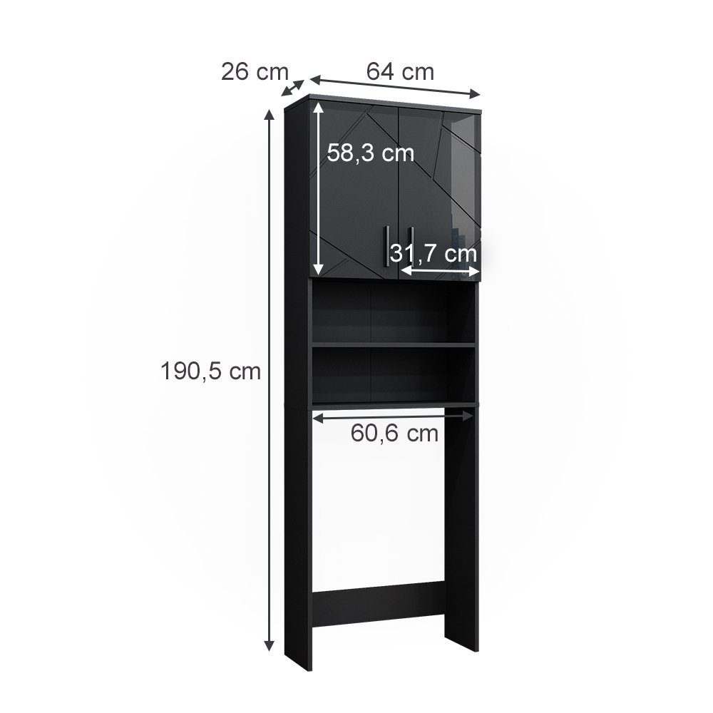 Vicco Waschmaschinenumbauschrank Irma, Anthrazit Hochglanz/Anthrazit, 64 x 190.5 cm (1-St) – Bild 4 von 5