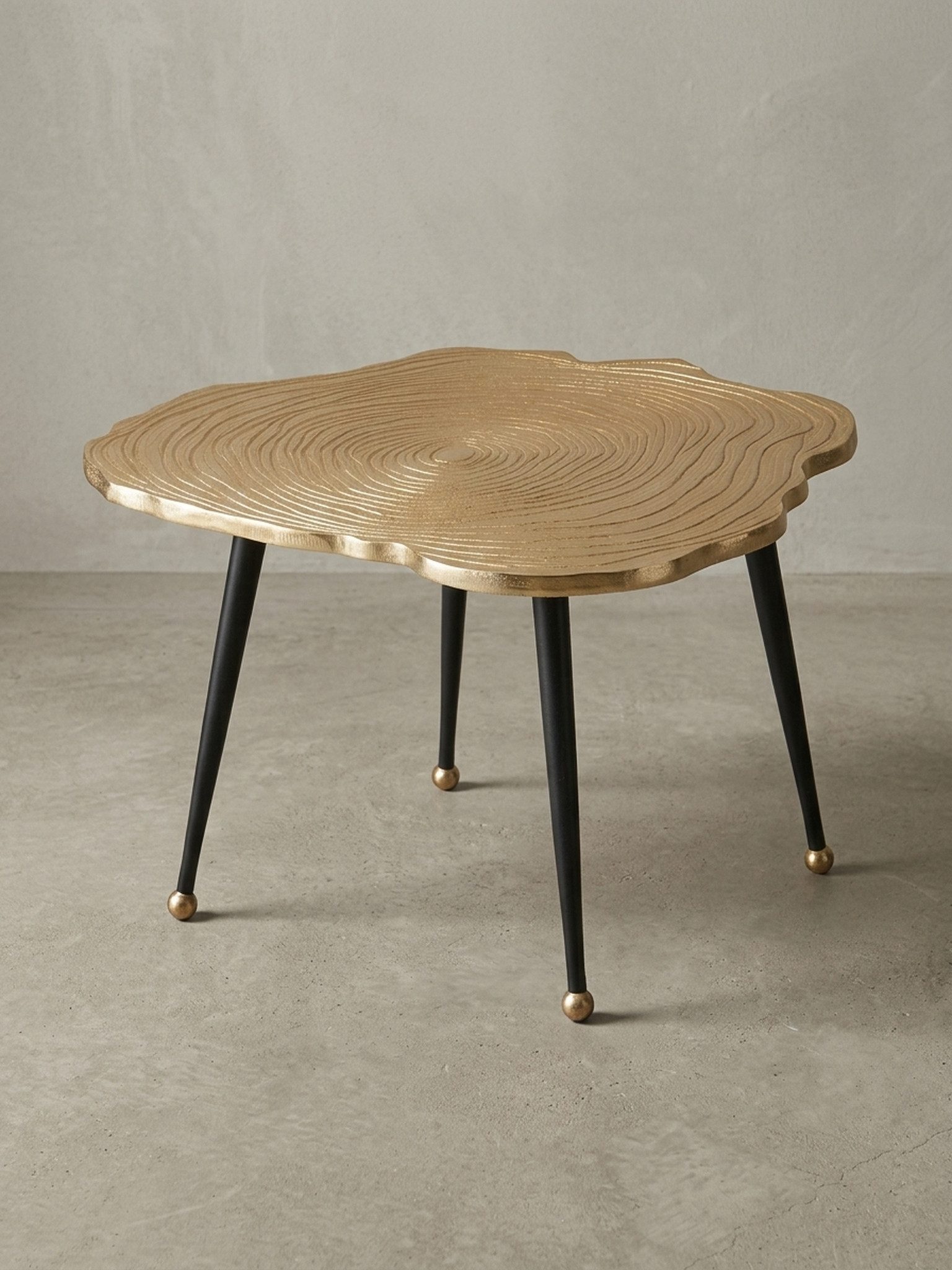 KADIMA DESIGN Couchtisch Moderner Kaffeetisch, Schwarz/Gold, Baumscheiben-Look aus Aluminium